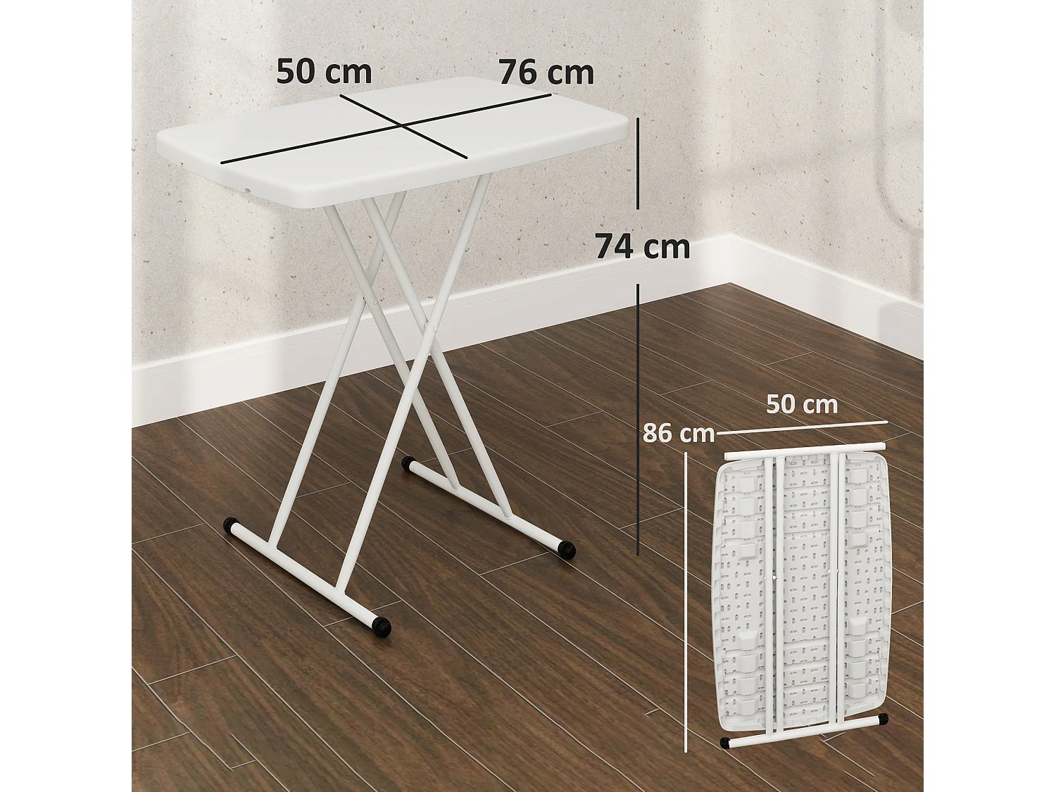 EasyComfort Tavolino da Giardino Pieghevole con Altezza Regolabile, Metallo e HDPE, Bianco