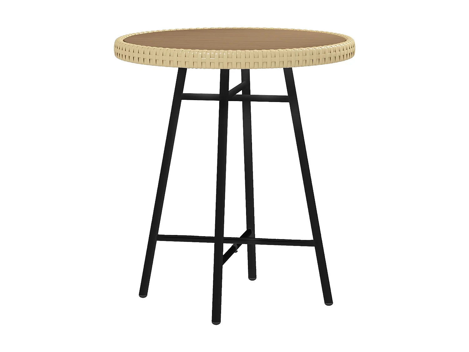 EasyComfort Tavolino da Giardino Moderno in Rattan e Acciaio, 50x50x55 cm, Nero e color Legno