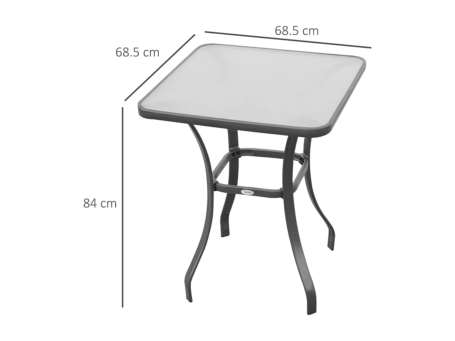EasyComfort Tavolino Moderno Piano in Vetro Temperato, Tavolo da Giardino Esterno Metallo 68.5x68.5x84cm Grigio