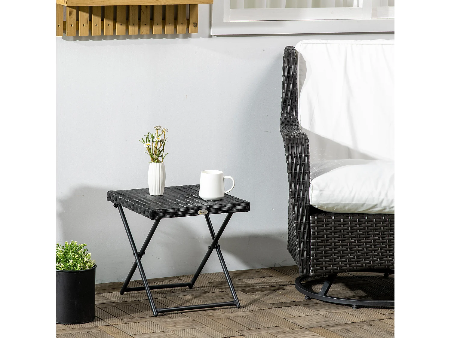 EasyComfort Tavolino da Giardino Pieghevole Salvaspazio in Rattan Sintetico e Acciaio, 40x40x40cm, Nero