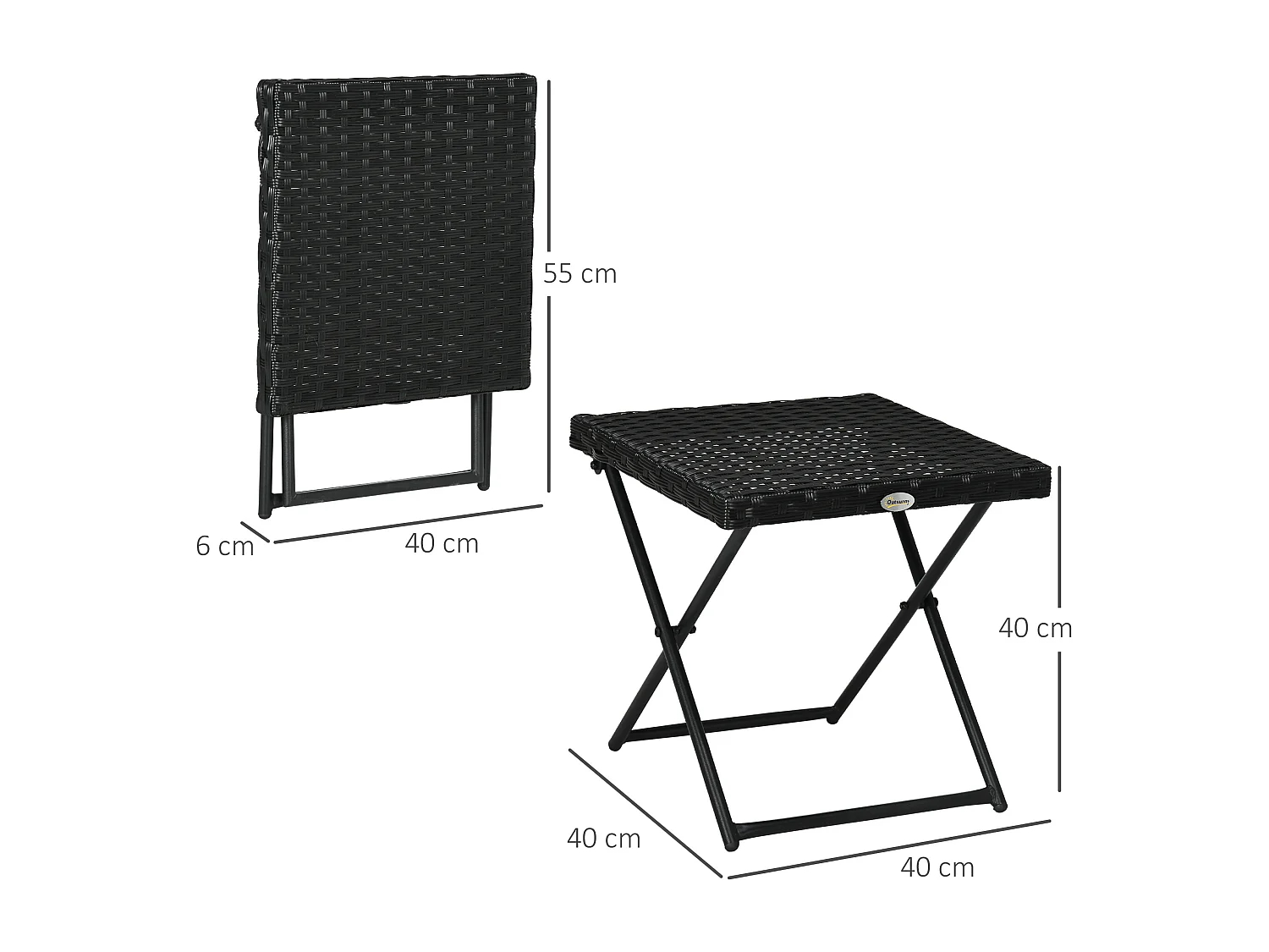 EasyComfort Tavolino da Giardino Pieghevole Salvaspazio in Rattan Sintetico e Acciaio, 40x40x40cm, Nero