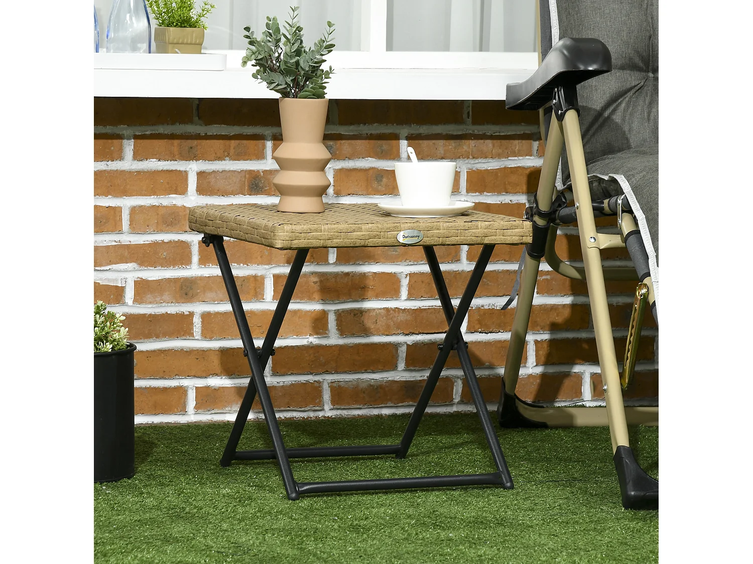 EasyComfort Tavolino da Giardino Pieghevole Salvaspazio in Rattan Sintetico e Acciaio, 40x40x40cm, Colore Vimini