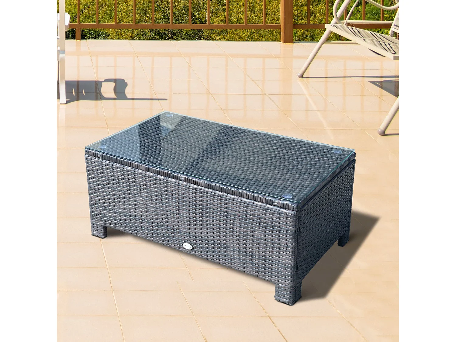EasyComfort Tavolino da Giardino in Vetro Temperato 5mm Rettangolare Esterno Rattan 85 x 50 x 39 cm Marrone