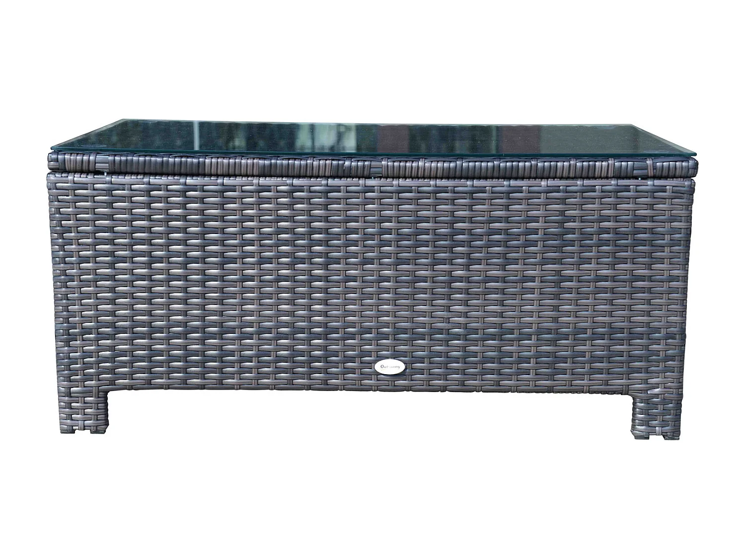 EasyComfort Tavolino da Giardino in Vetro Temperato 5mm Rettangolare Esterno Rattan 85 x 50 x 39 cm Marrone