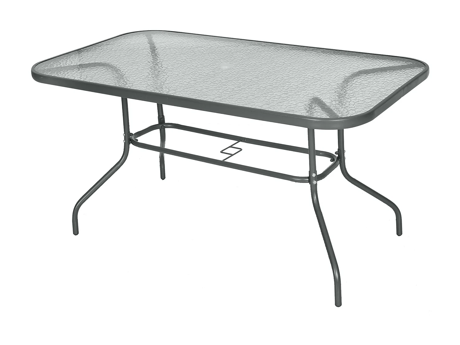 Easycomfort Tavolo da Giardino con Foro per Ombrellone, Arredamento da Esterno in Metallo e Vetro 140x80x70cm Grigio