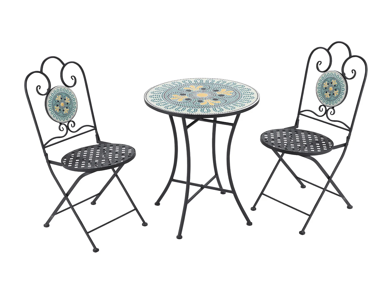 Easycomfort Set da Giardino 3 Pezzi con Mosaico, Tavolino e 2 Sedie Pieghevoli, Verde