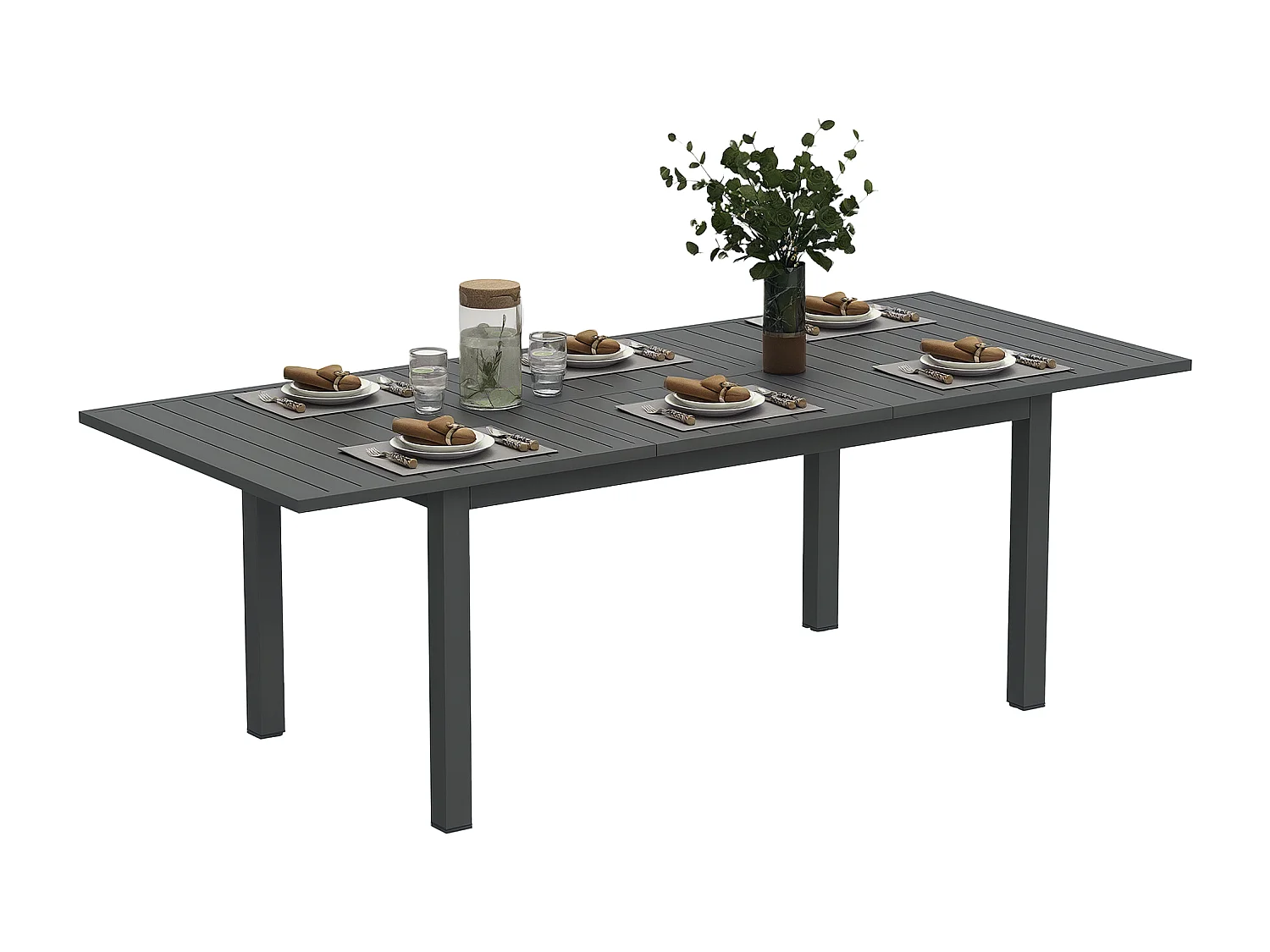 EasyComfort Tavolo da Giardino Allungabile da 160-220 cm per 6-8 Persone Rettangolare in Alluminio, Grigio