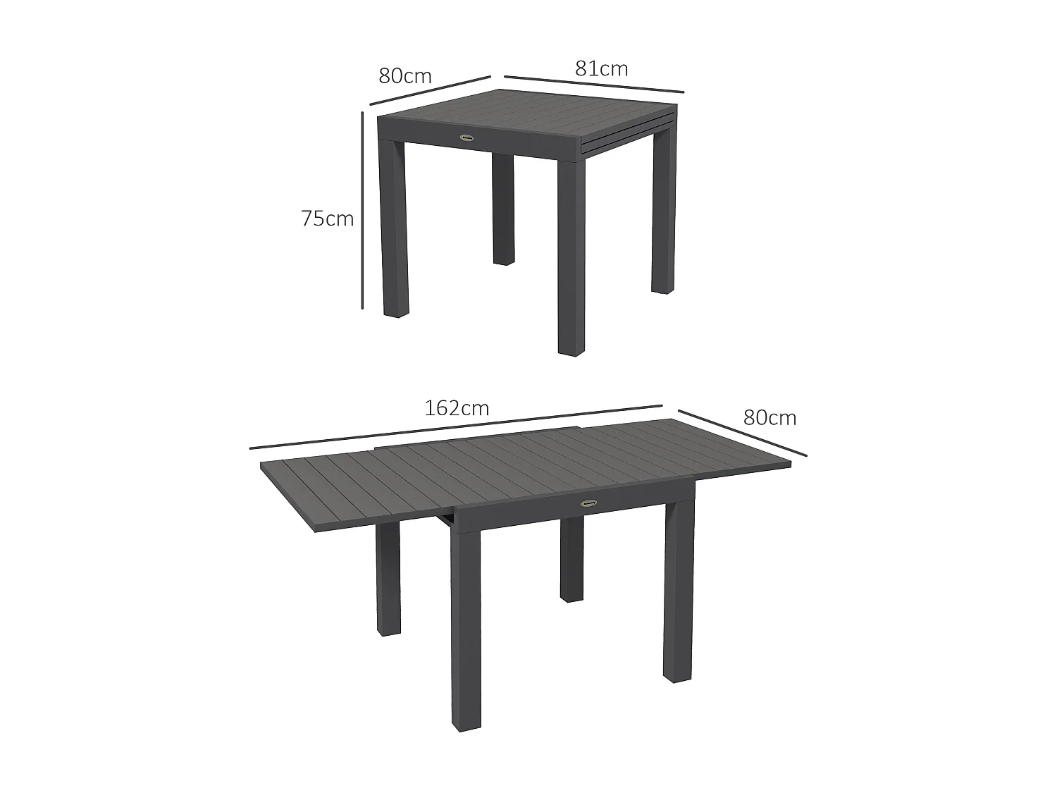 EasyComfort Tavolo da Giardino Allungabile per 4-6 Persone con Piano a Doghe, in Alluminio, 81/162x80x75 cm, Grigio