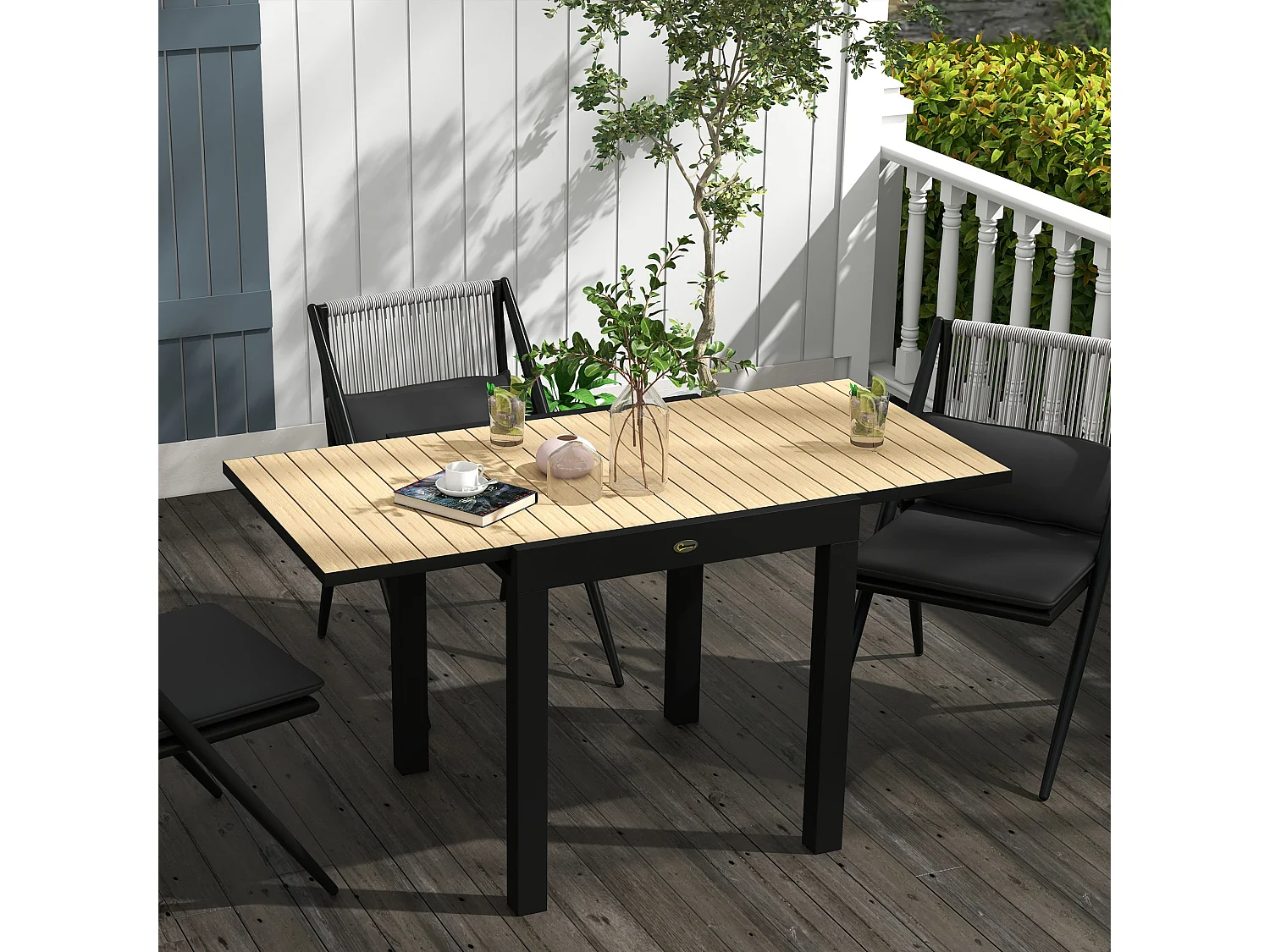 EasyComfort Tavolo da Giardino Allungabile per 4-6 Persone con Piano a Doghe, in Alluminio, 81/162x80x75 cm, Giallo