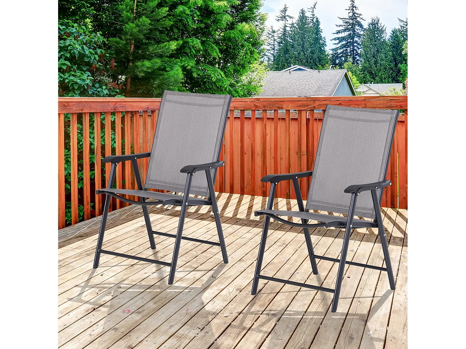 EasyComfort Set 2 Sedie Pieghevoli da Esterni in Acciaio e Texteline Per Giardino Veranda Terrazzo, Grigio, 58 x 64 x 94cm