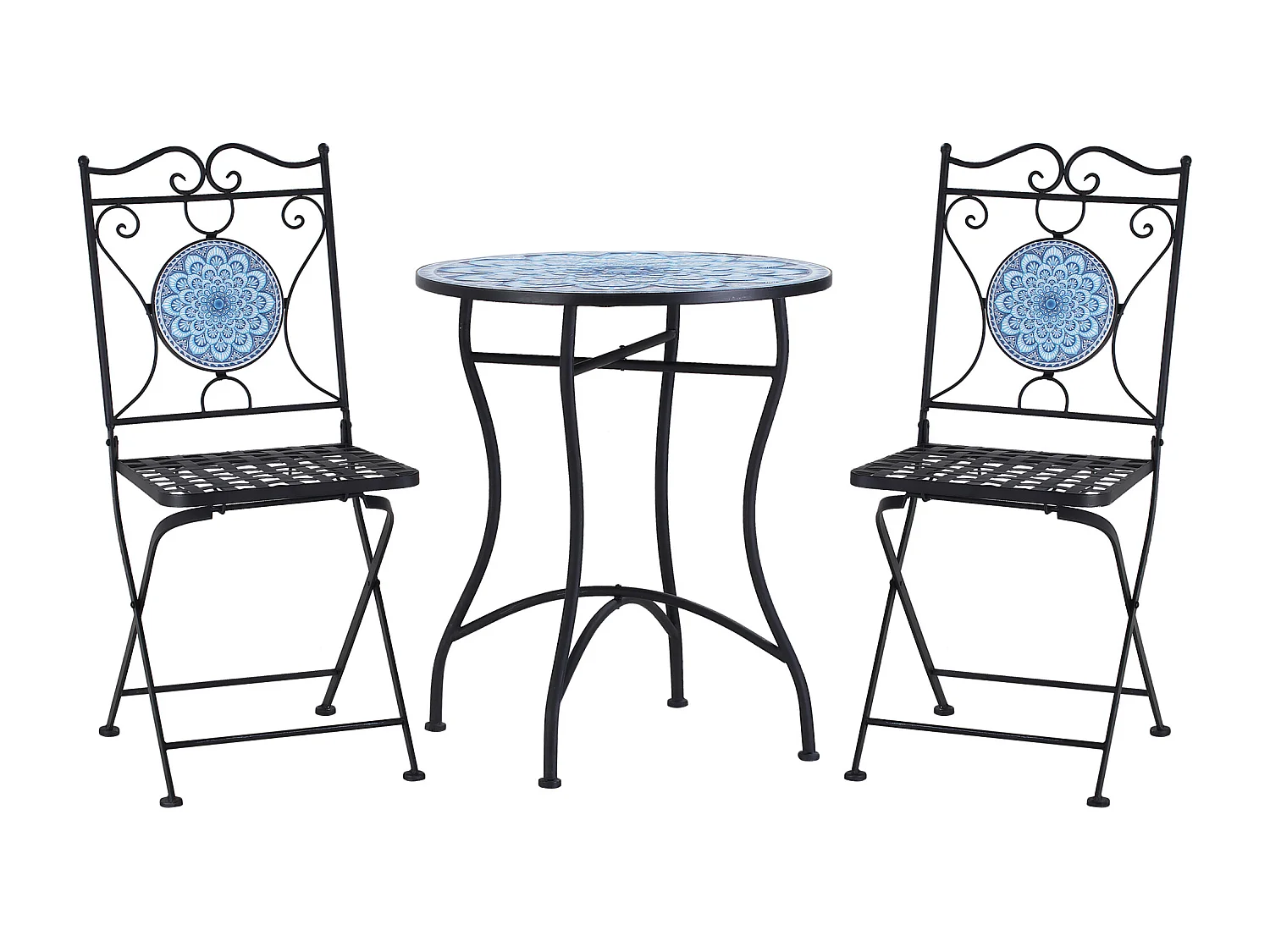 EasyComfort Set da Giardino 3 Pezzi, Tavolino e 2 Sedie Pieghevoli con Mosaico, Blu