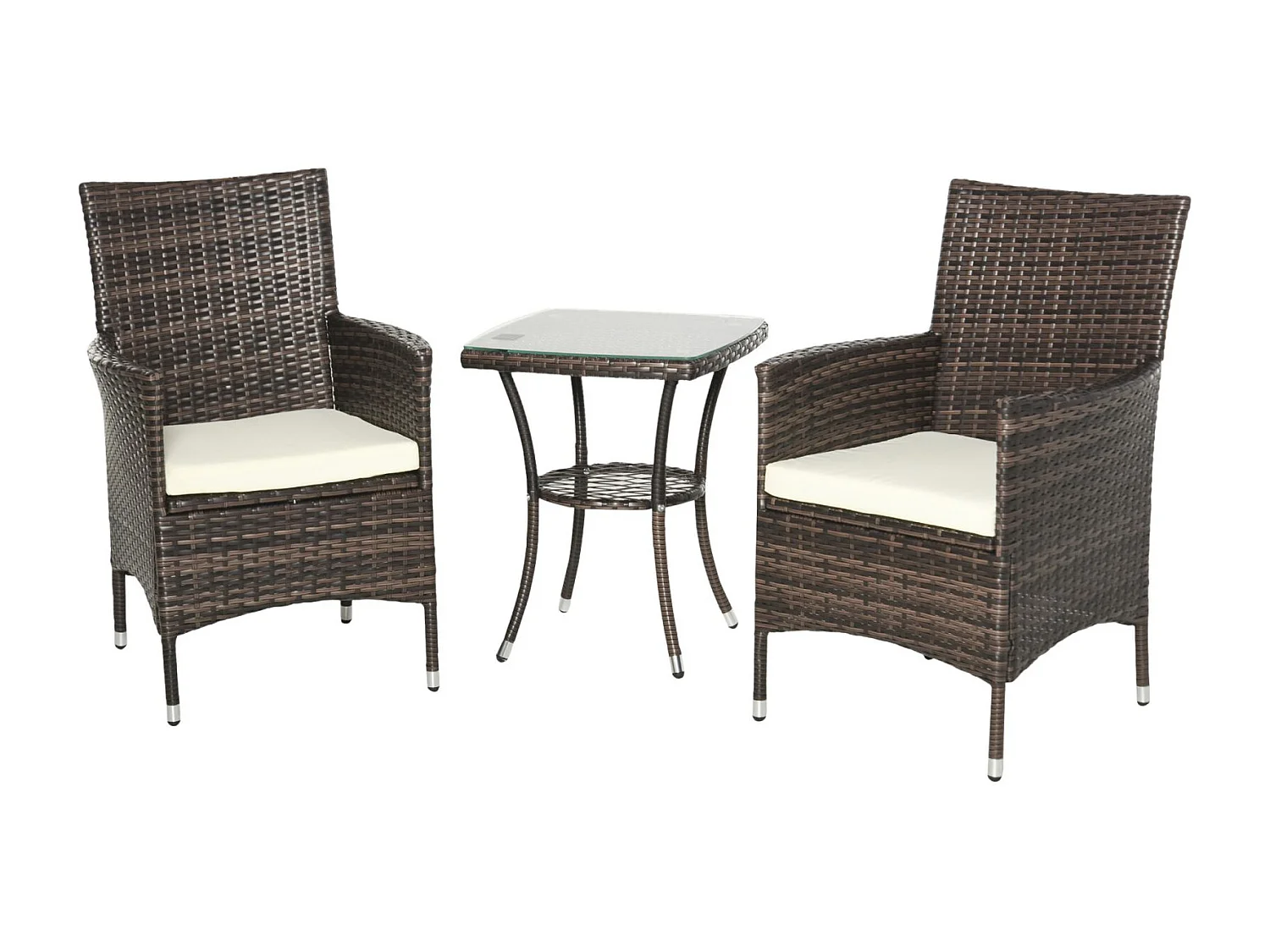 EasyComfort Set Mobili da Giardino Rattan Set Arredamento Giardino 3pz Tavolo con 2 Sedie con Cuscini Marrone
