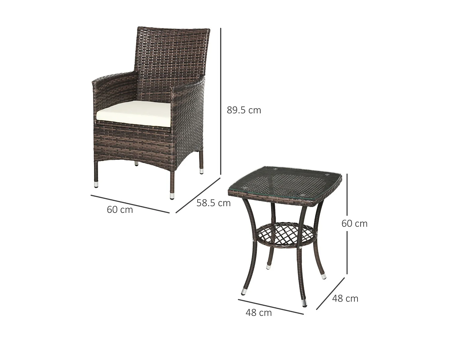 EasyComfort Set Mobili da Giardino Rattan Set Arredamento Giardino 3pz Tavolo con 2 Sedie con Cuscini Marrone