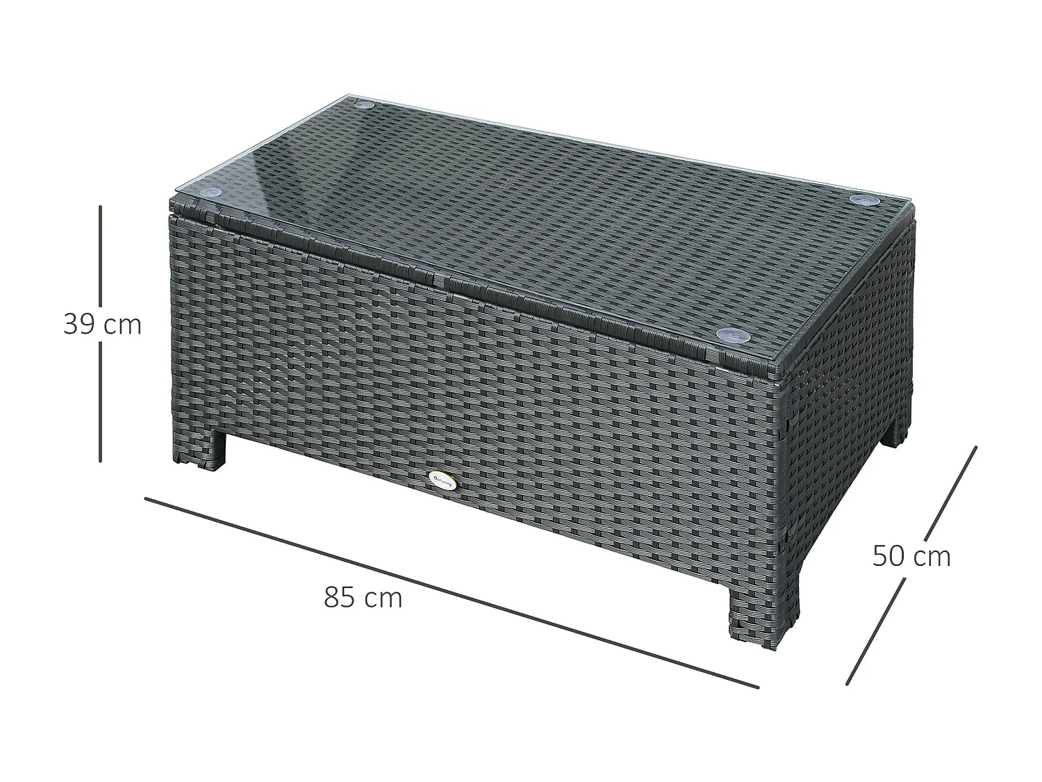 EasyComfort Ousunny Tavolino da Esterni in Rattan PE con Piano in Vetro Temperato, 85x50x39cm, Nero