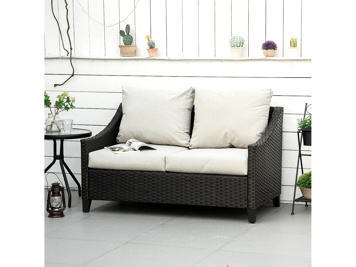EasyComfort Divano da Giardino 2 Posti in Rattan PE con Cuscini, 132x70x74cm, Marrone