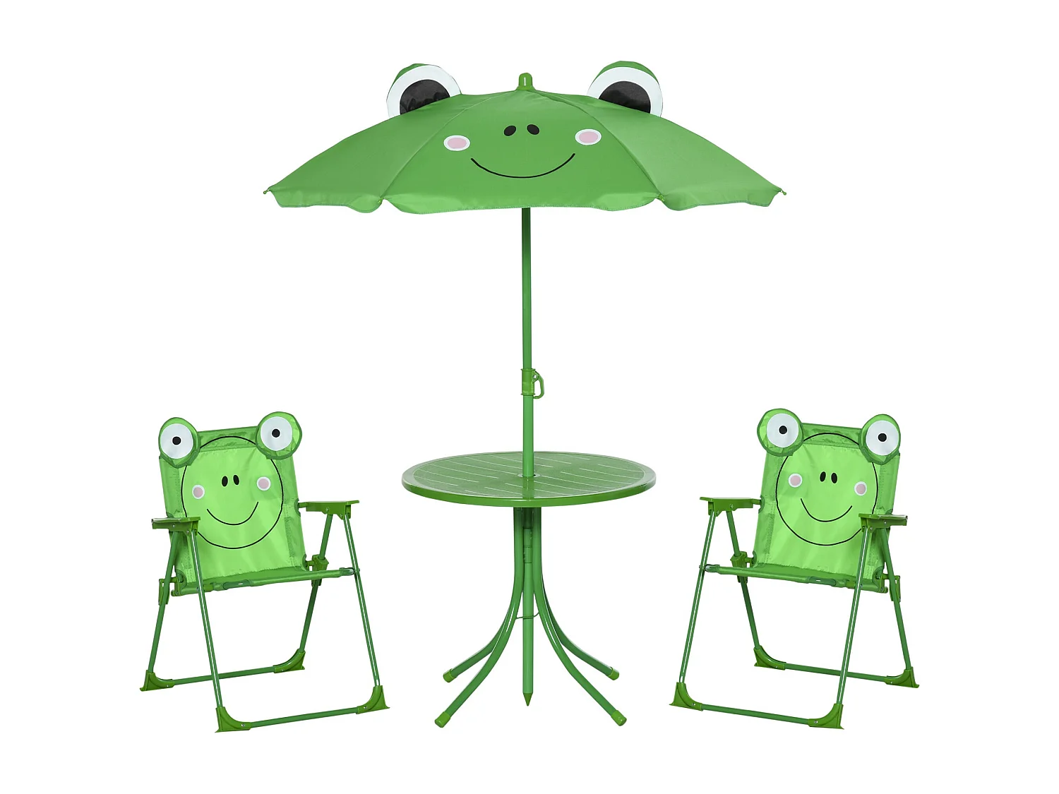 EasyComfort Set Tavolo da Giardino con 2 Sedie Pieghevoli, Tavolino con Sedie da Esterno con Ombrellone per Bambini in Metallo e Poliestere, Verde