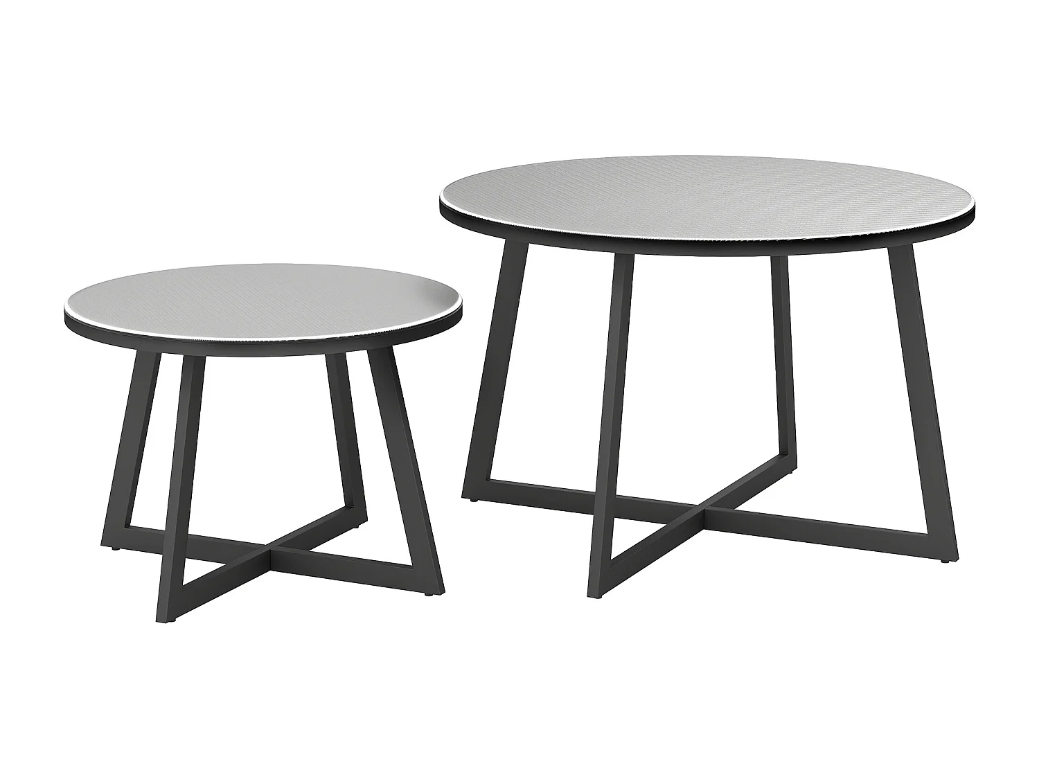 EasyComfort Set 2 Tavolini per Esterni con Piano in Vetro Temperato, Ø70x45 cm e Ø50x35 cm, Grigio