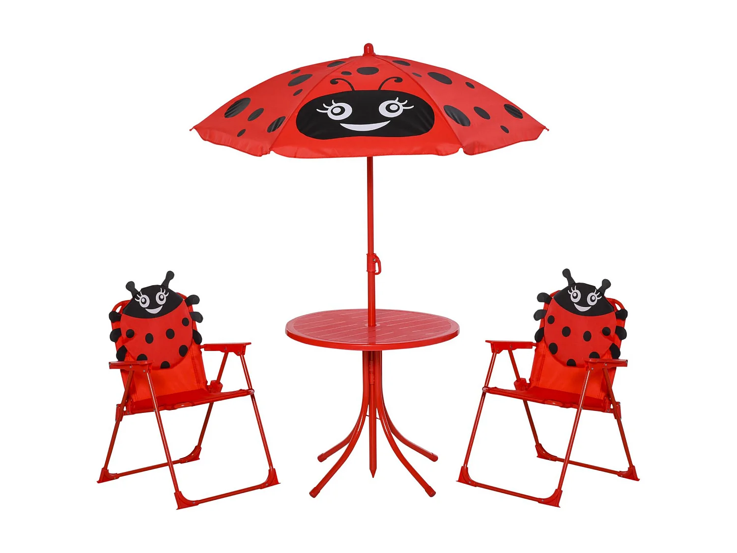 EasyComfort Set Tavolo da Giardino con 2 Sedie Pieghevoli, Tavolino con Sedie da Esterno con Ombrellone per Bambini in Metallo e Poliestere, Rosso