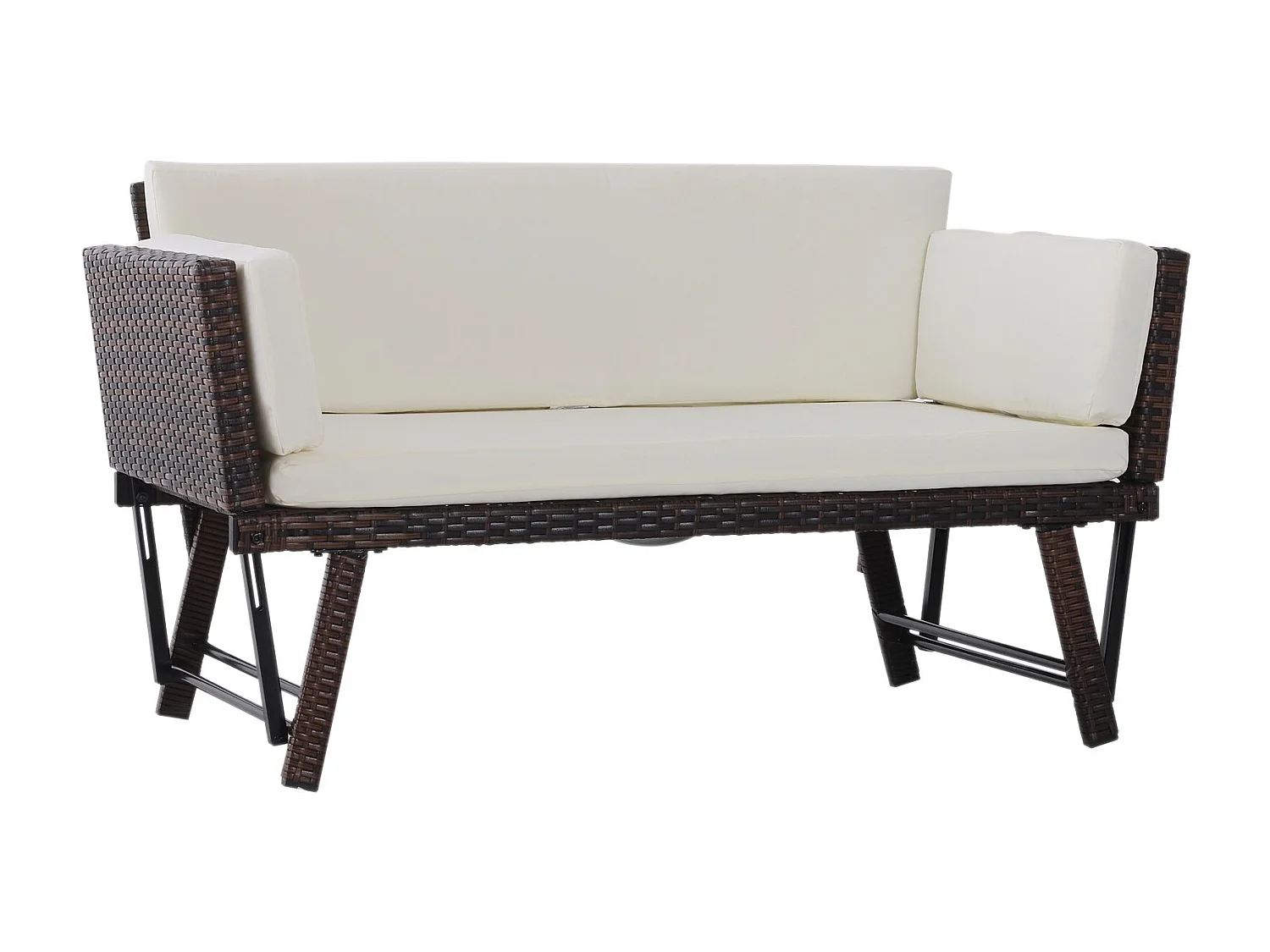 EasyComfort Divano 2 Posti con Braccioli Estensibili da Giardino Rattan 129x63x67cm Bianco, Marrone