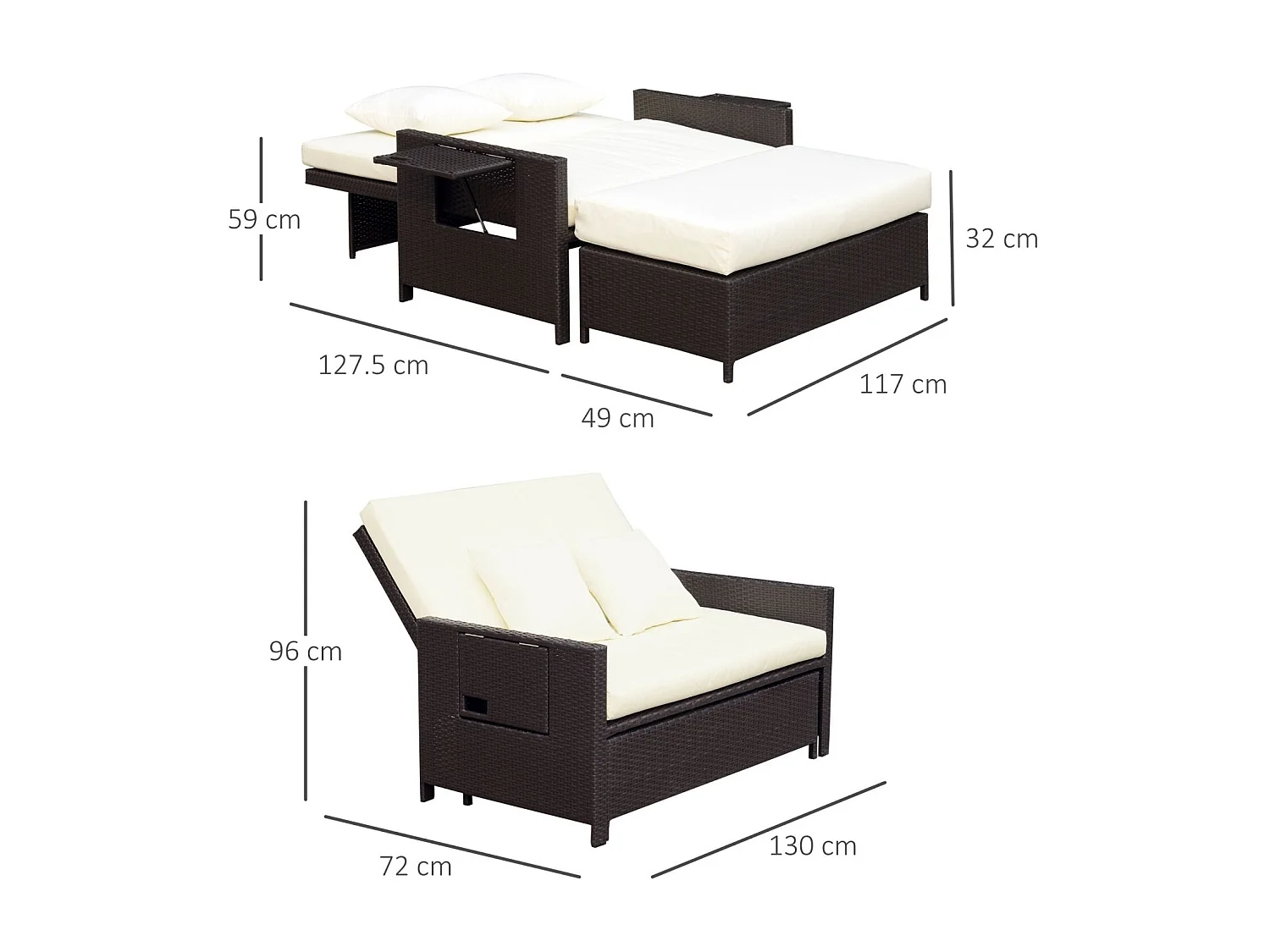 EasyComfort Divanetto da Giardino Componibile con Panca, Mobili da Giardino in Rattan Marrone, Set 2 Pezzi Salvaspazio