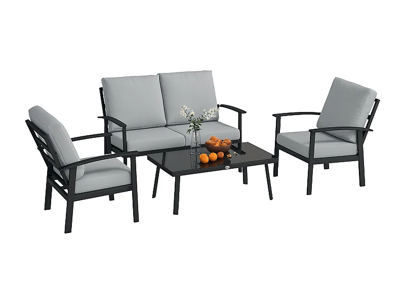 EasyComfort Set da Giardino 4 Pezzi con 2 Poltroncine, Divano 2 Posti e Tavolino, in Alluminio e Fibra, Grigio Carbone
