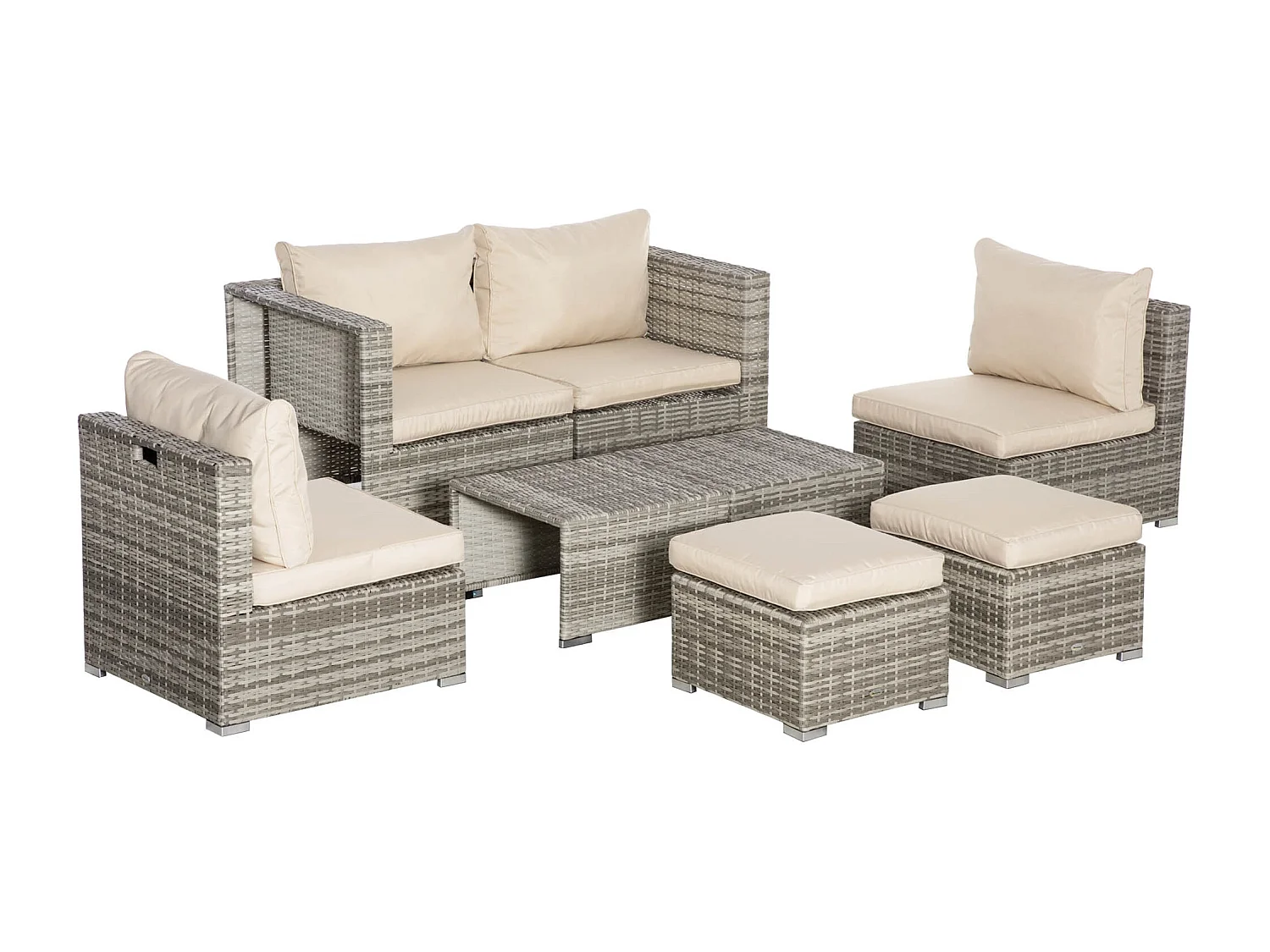 EasyComfort Salotto da Giardino in Rattan PE da 8 Pezzi con Poltrone, Tavolini e Sgabelli, Beige