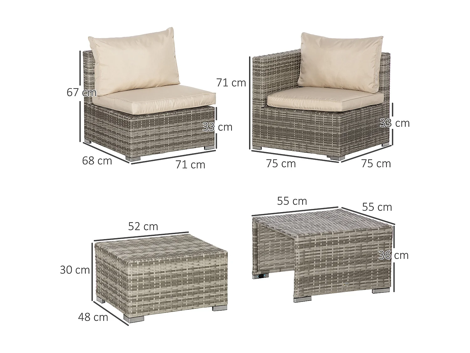 EasyComfort Salotto da Giardino in Rattan PE da 8 Pezzi con Poltrone, Tavolini e Sgabelli, Beige