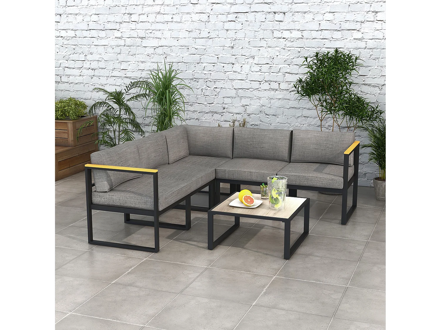 EasyComfort  Salotto da Giardino con Divano e Tavolino in Alluminio con Cuscini Imbottiti, Grigio