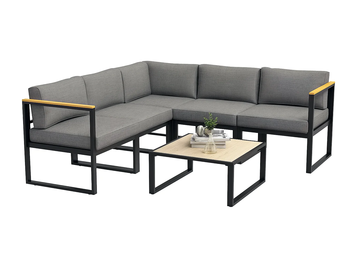 EasyComfort  Salotto da Giardino con Divano e Tavolino in Alluminio con Cuscini Imbottiti, Grigio