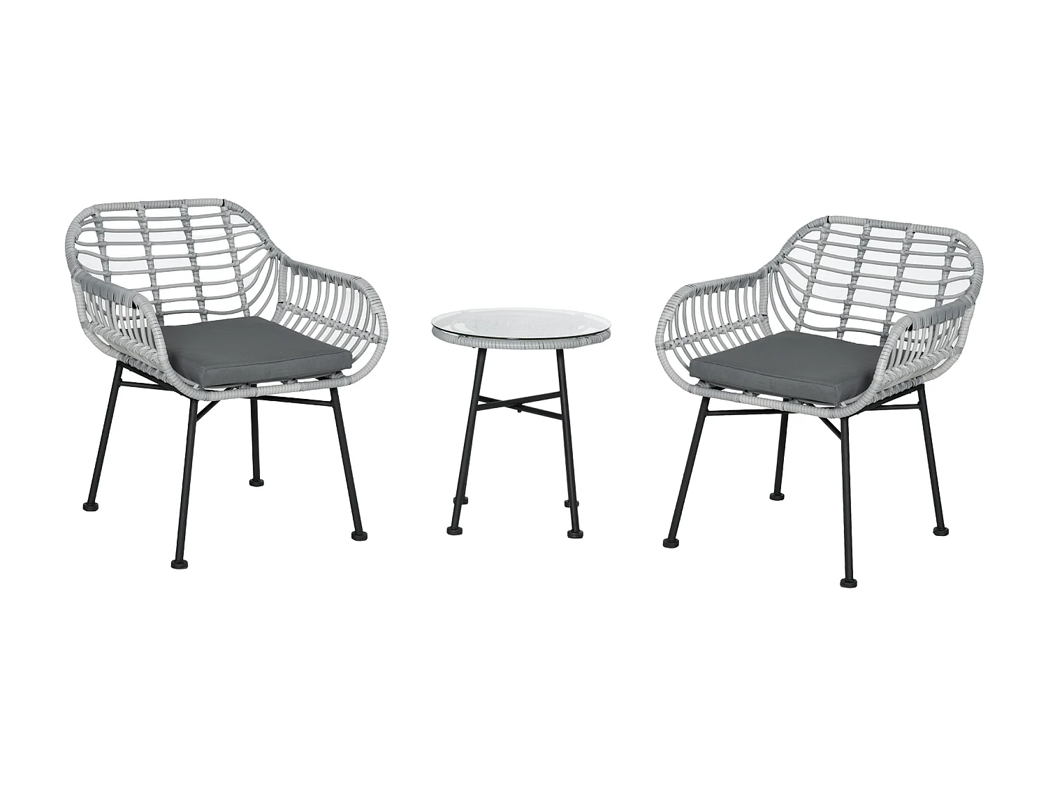 EasyComfort Set Mobili da Giardino in Rattan PE con 2 Sedie e Tavolino con Ripiano in Vetro, Grigio
