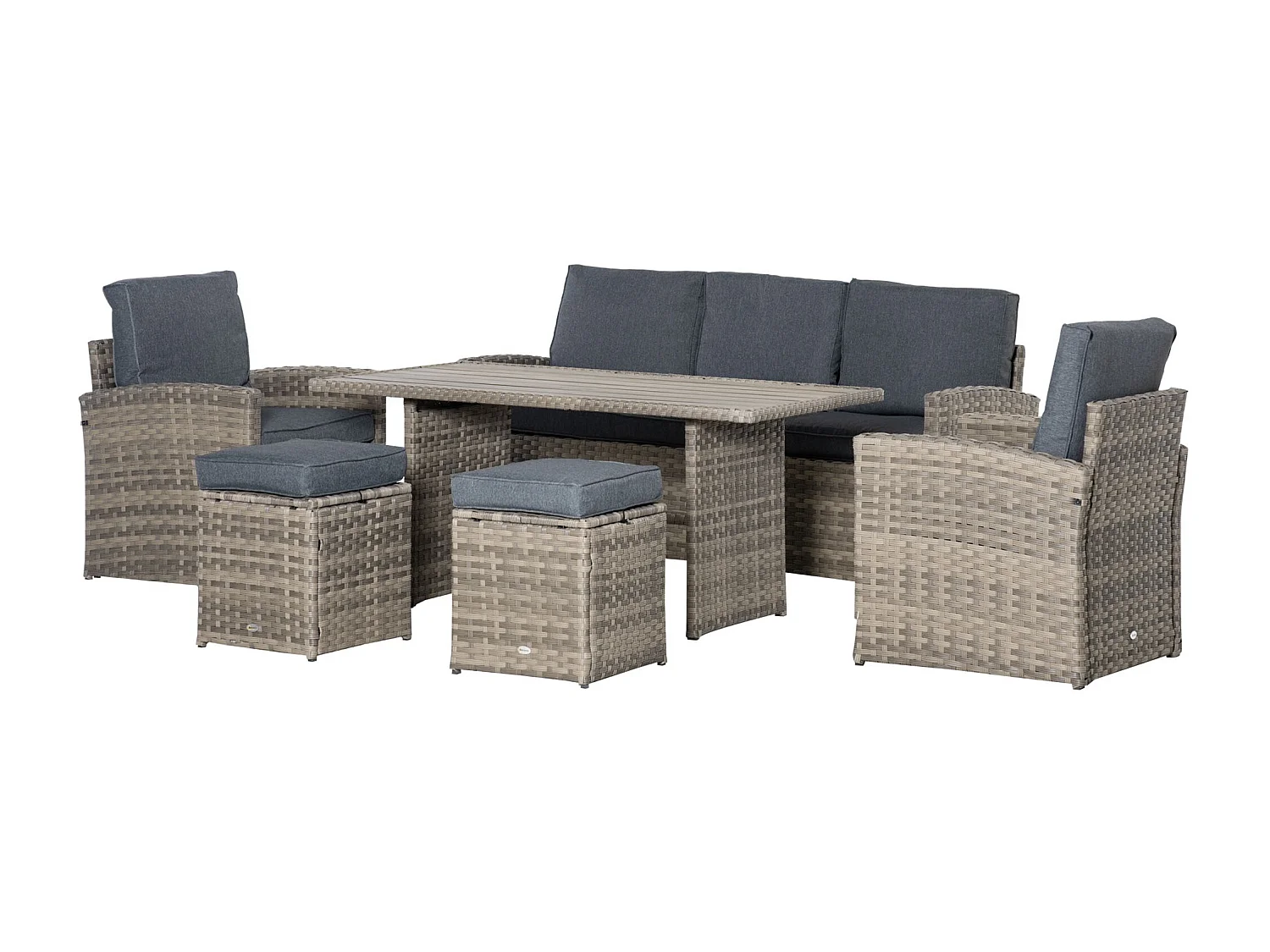 EasyComfort Set Salotto da Giardino in Rattan PE con Divano 3 Posti, 2 Poltrone, 2 Sgabelli e Tavolo, Grigio