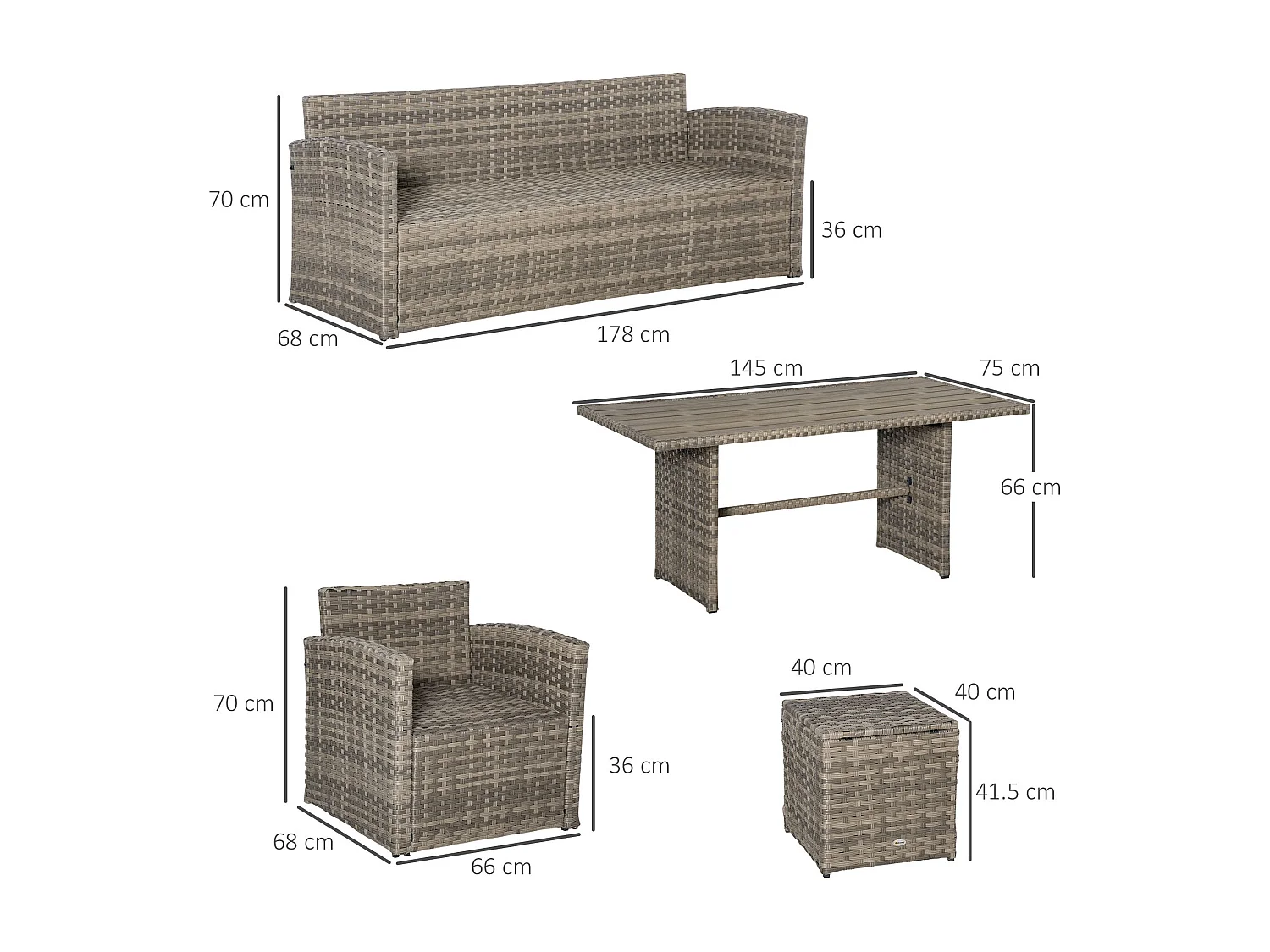 EasyComfort Set Salotto da Giardino in Rattan PE con Divano 3 Posti, 2 Poltrone, 2 Sgabelli e Tavolo, Grigio