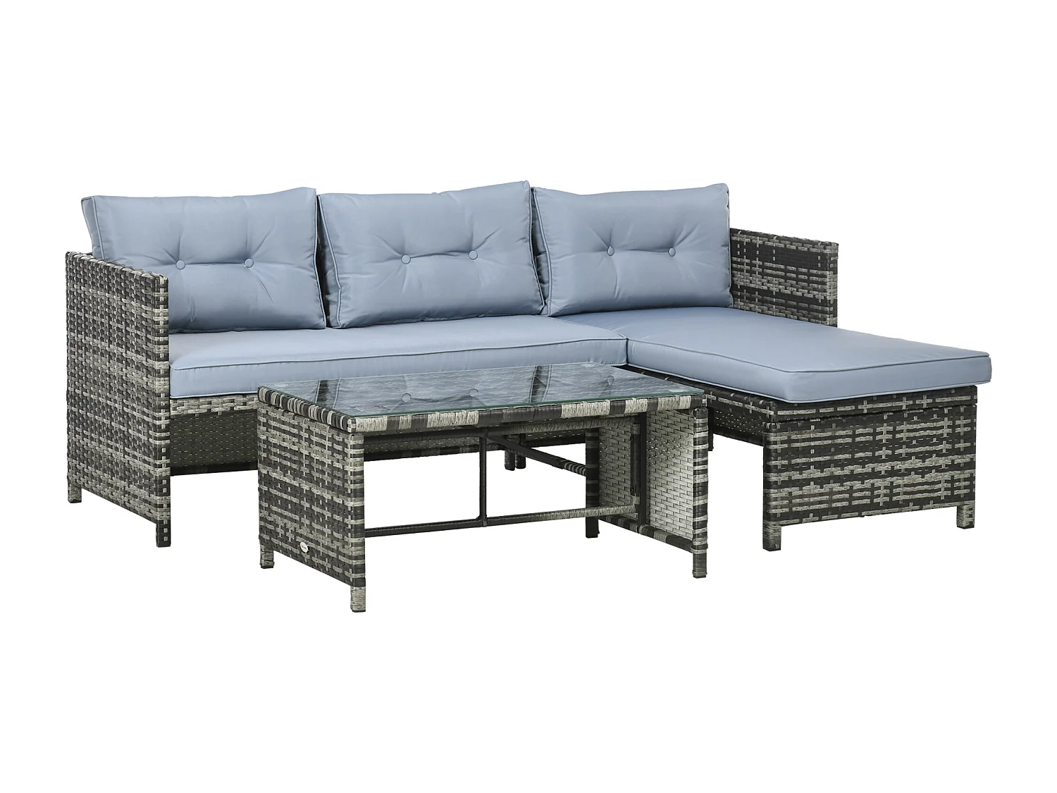 EasyComfort Salotto da Giardino con Divanetto, Chaise Longue e Tavolino in Rattan PE con Cuscini, Grigio