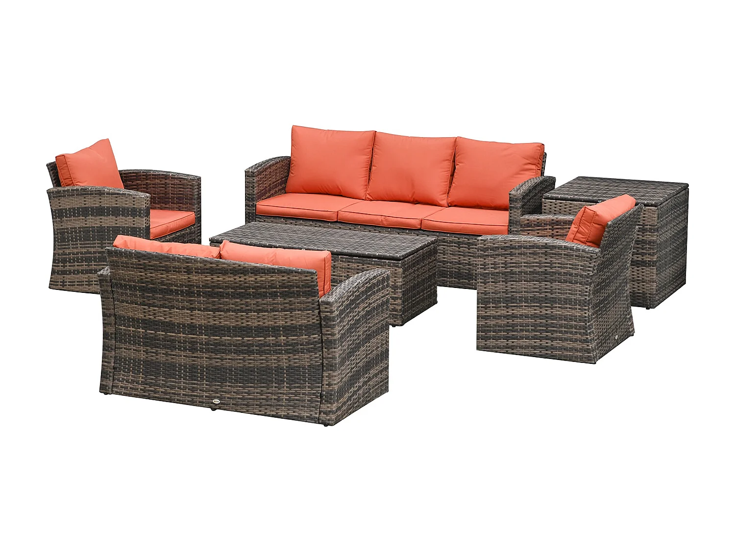 EasyComfort Set da Giardino 6 Pezzi in Rattan con Divani, Poltrone e Tavoli Contenitore, Marrone