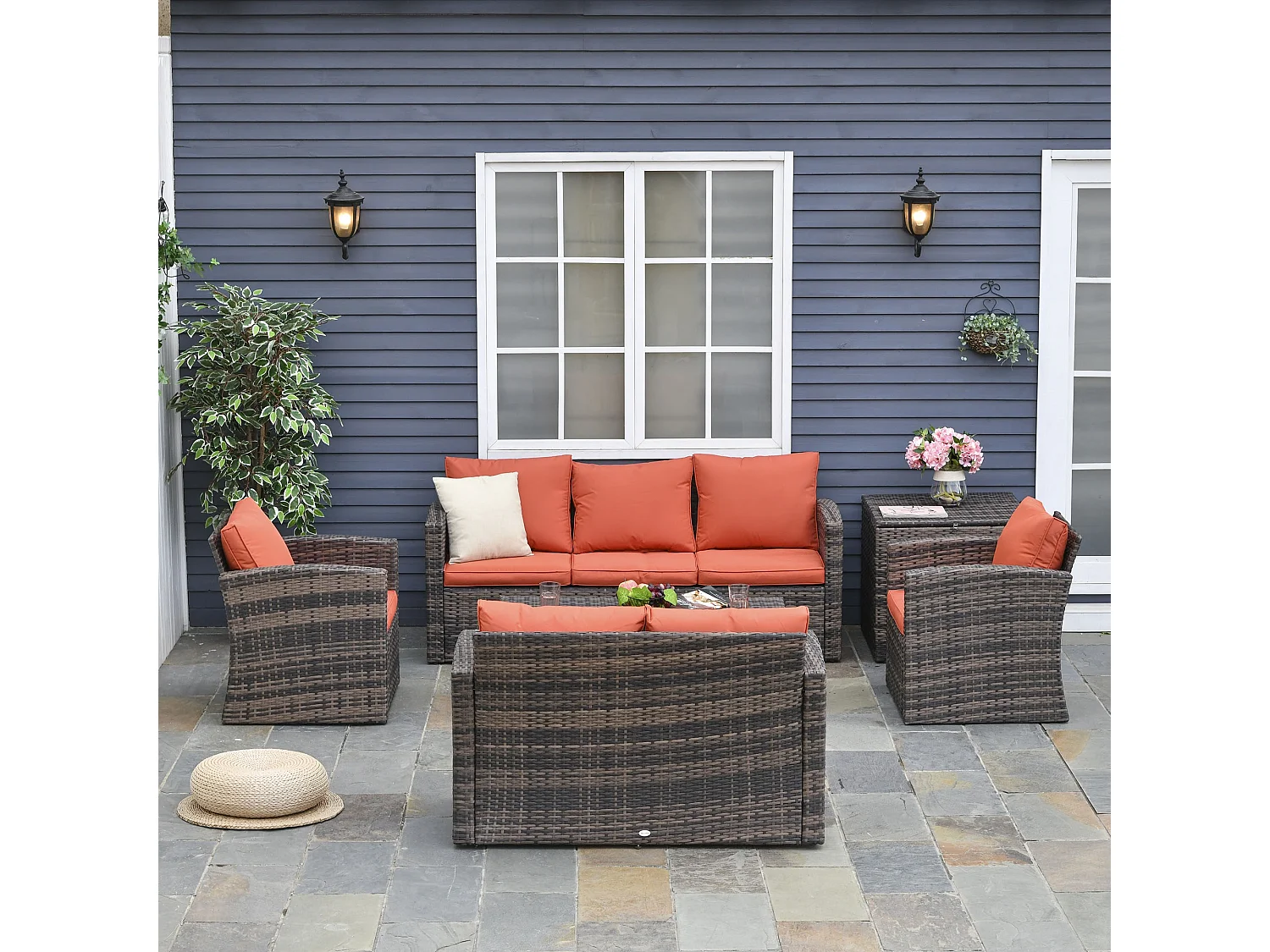 EasyComfort Set da Giardino 6 Pezzi in Rattan con Divani, Poltrone e Tavoli Contenitore, Marrone