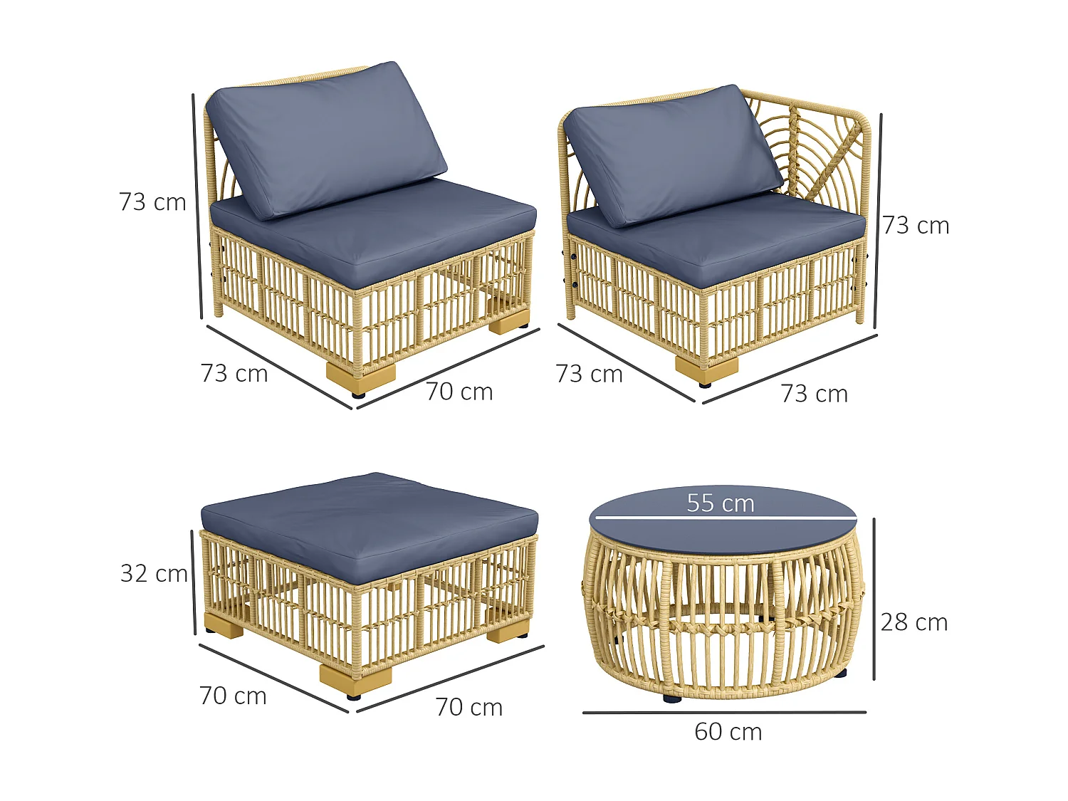 EasyComfort Set Salotto in Rattan da Giardino con Divano Modulabile, Cuscini e Tavolino da Caffè, Grigio