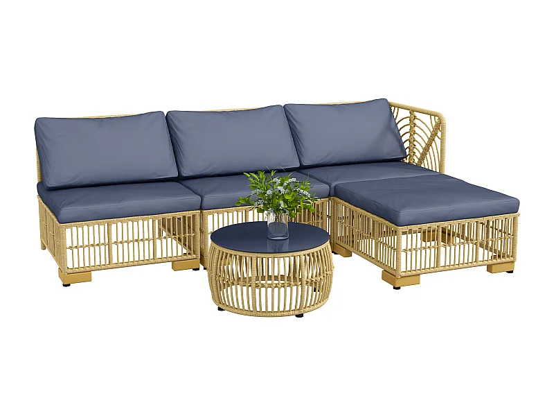 EasyComfort Set Salotto in Rattan da Giardino con Divano Modulabile, Cuscini e Tavolino da Caffè, Grigio