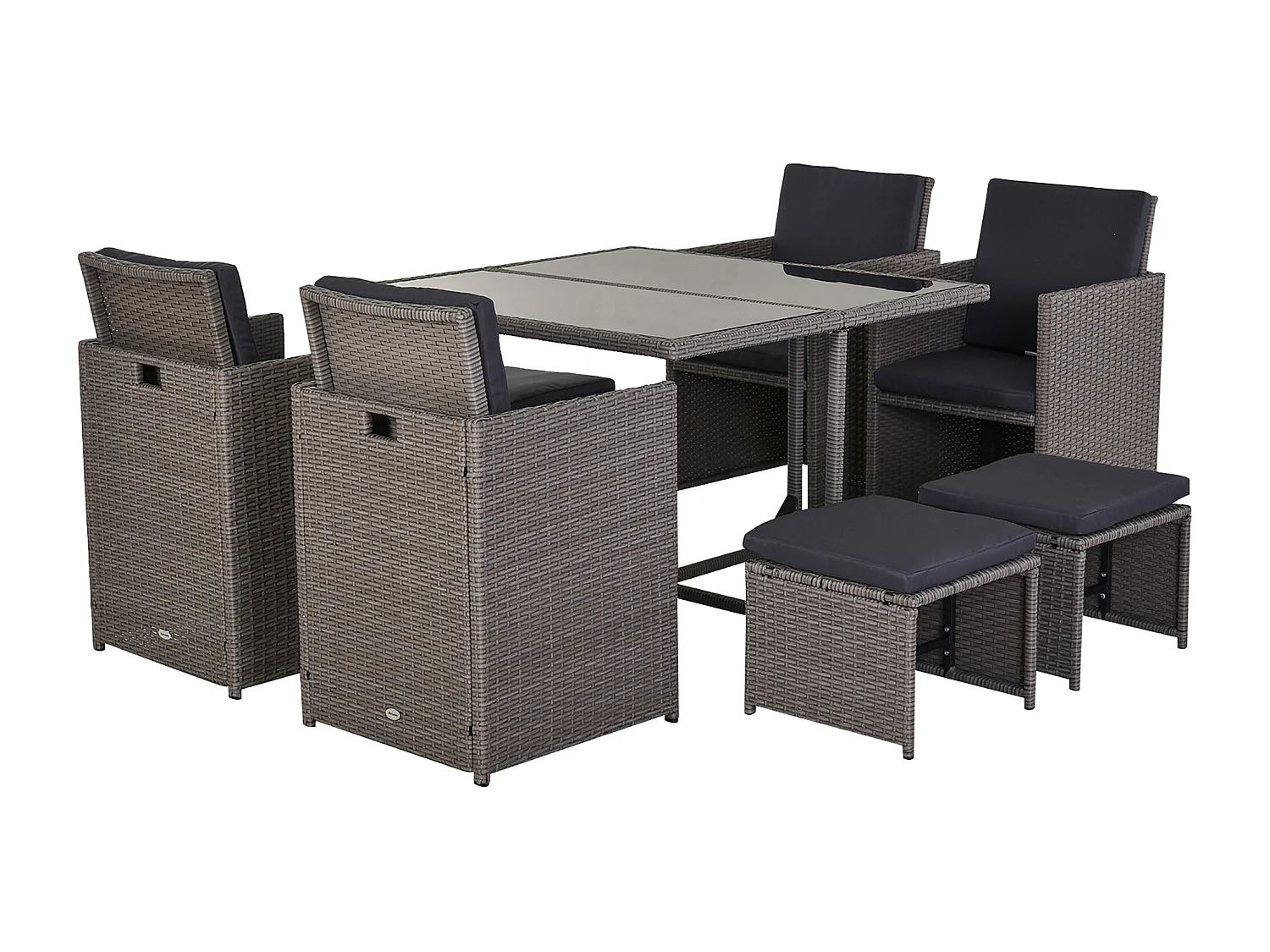 EasyComfort Set Mobili da Giardino Esterno Tavolo con 4 Sedie 4 Poggiapiedi 9pz Rattan Grigio