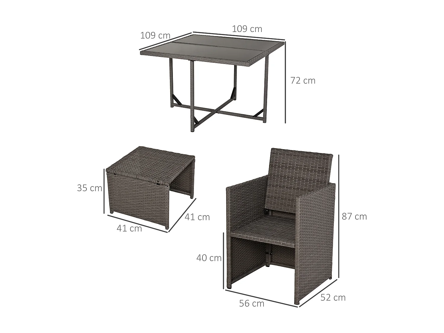 EasyComfort Set Mobili da Giardino Esterno Tavolo con 4 Sedie 4 Poggiapiedi 9pz Rattan Grigio