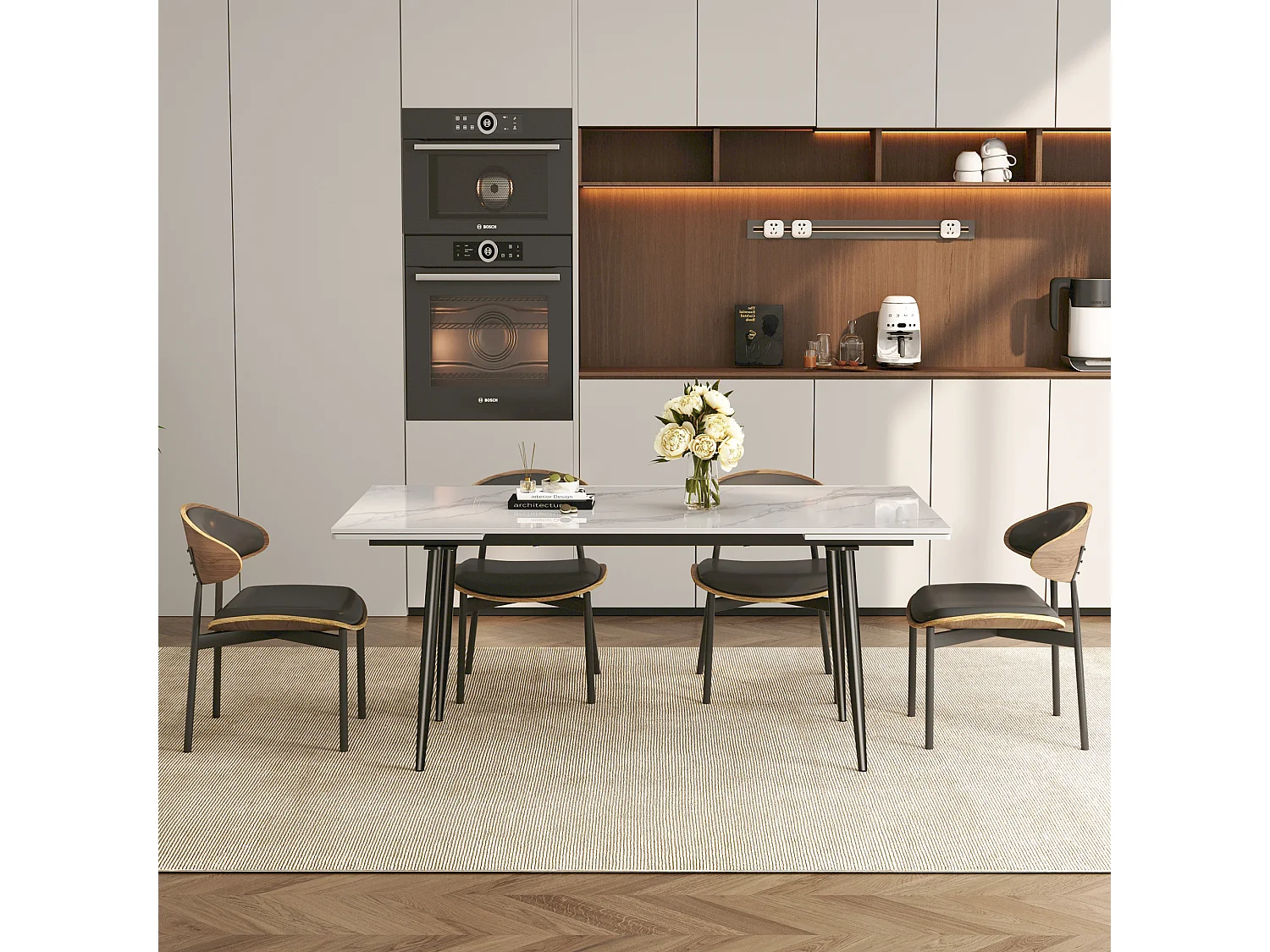 Lot de 2 chaises de Salle à Manger, chaises de Cuisine en Bois Massif et Similicuir avec Pieds en métal, pour Salle à Manger, Cuisine et Salon, Noir