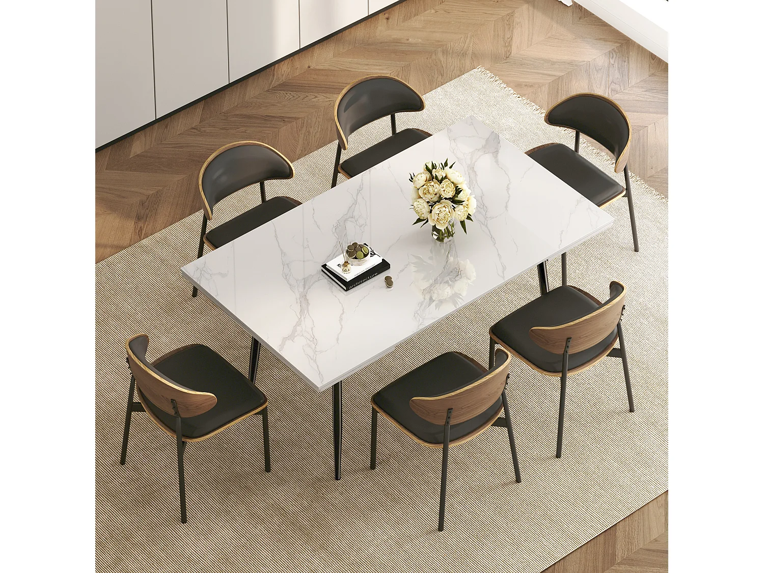 Lot de 2 chaises de Salle à Manger, chaises de Cuisine en Bois Massif et Similicuir avec Pieds en métal, pour Salle à Manger, Cuisine et Salon, Noir