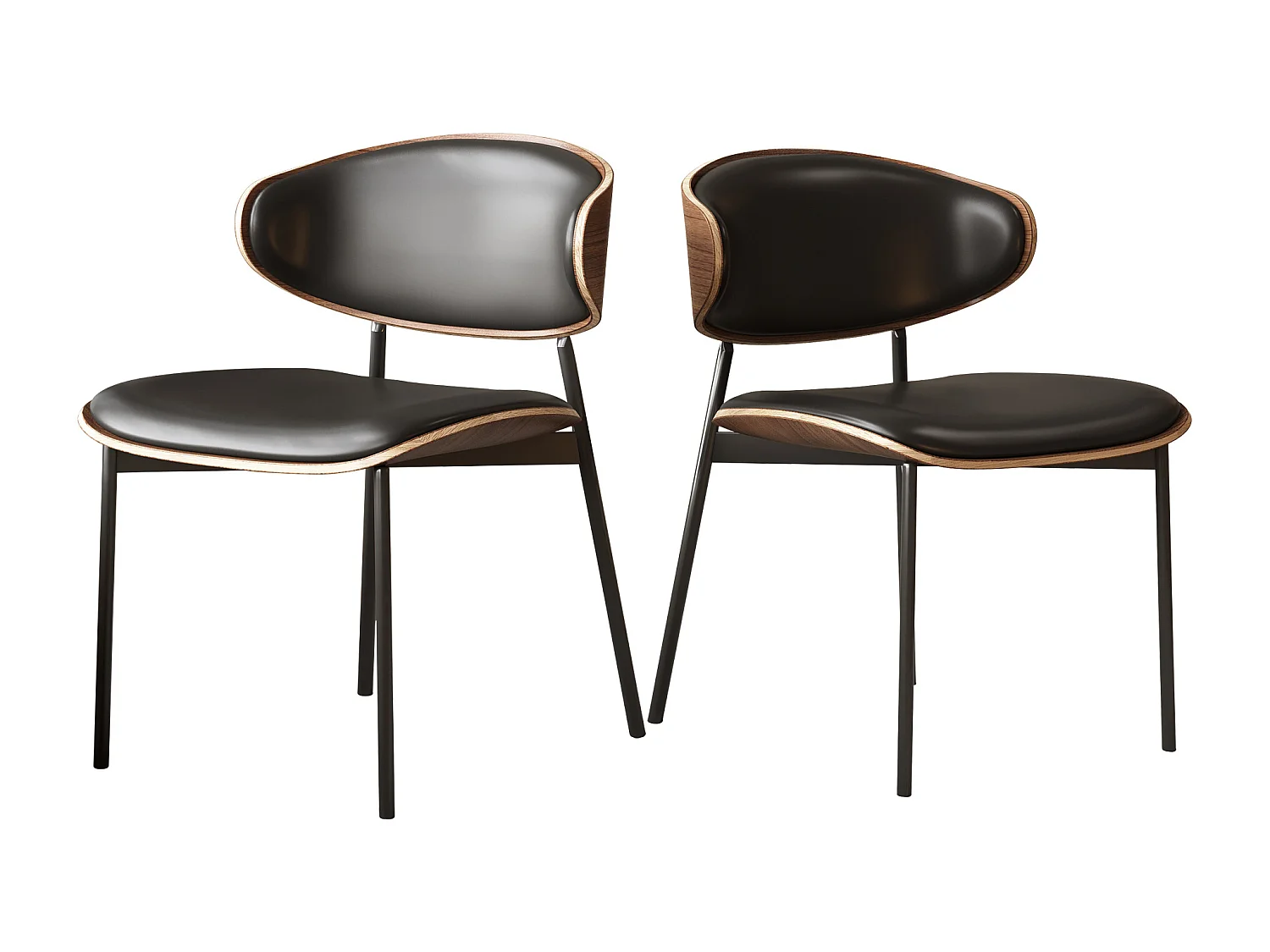 Lot de 2 chaises de Salle à Manger, chaises de Cuisine en Bois Massif et Similicuir avec Pieds en métal, pour Salle à Manger, Cuisine et Salon, Noir