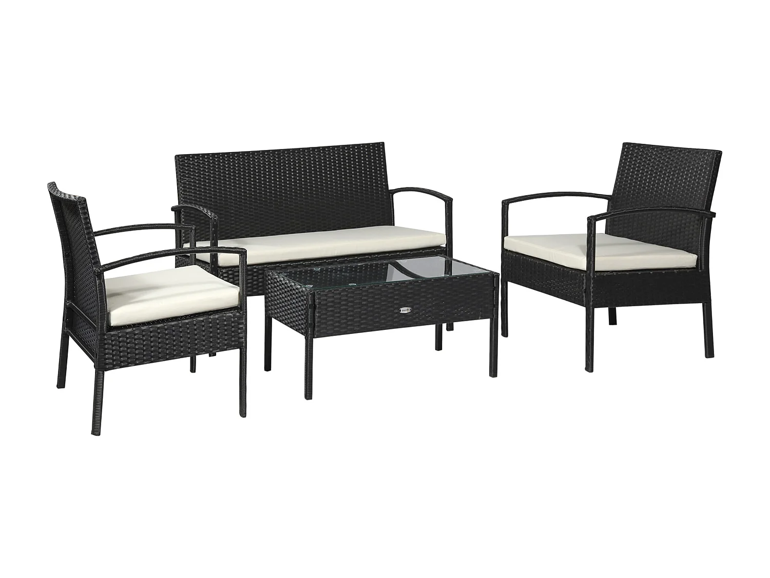 EasyComfort Set da Giardino 4 Pezzi in Rattan PE con Tavolino da Giardino, 2 Poltroncine e Divano 2 posti, Nero e Crema