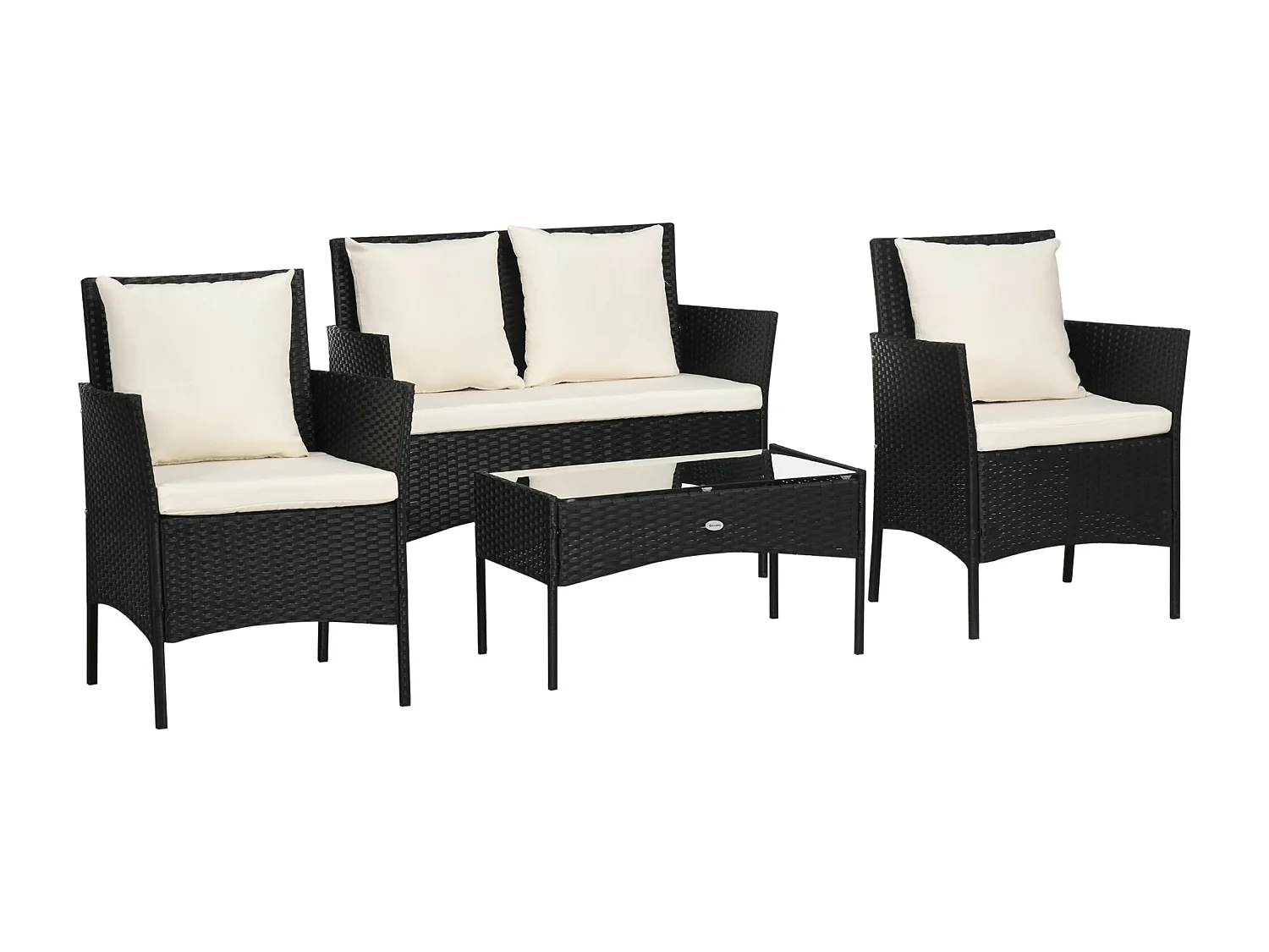 EasyComfort Set da Giardino 4Pezzi in Rattan con 2 Sedie, Poltrona da Giardino a 2 Posti e Tavolino Basso