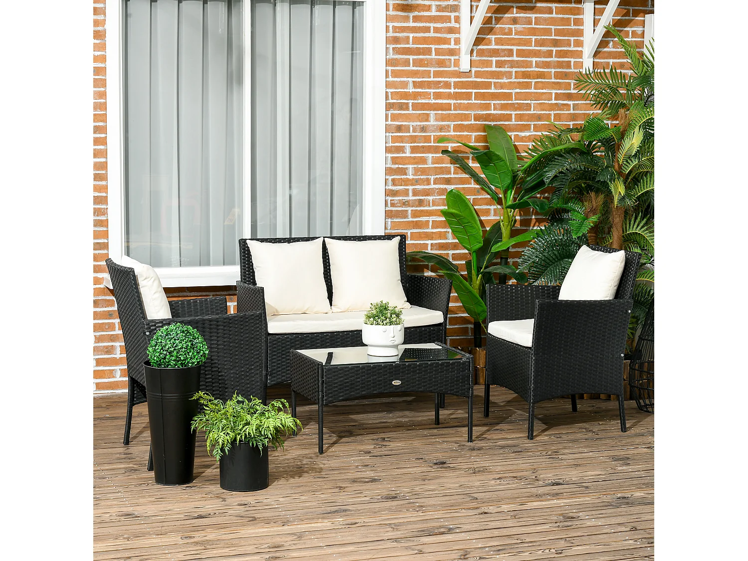 EasyComfort Set da Giardino 4Pezzi in Rattan con 2 Sedie, Poltrona da Giardino a 2 Posti e Tavolino Basso