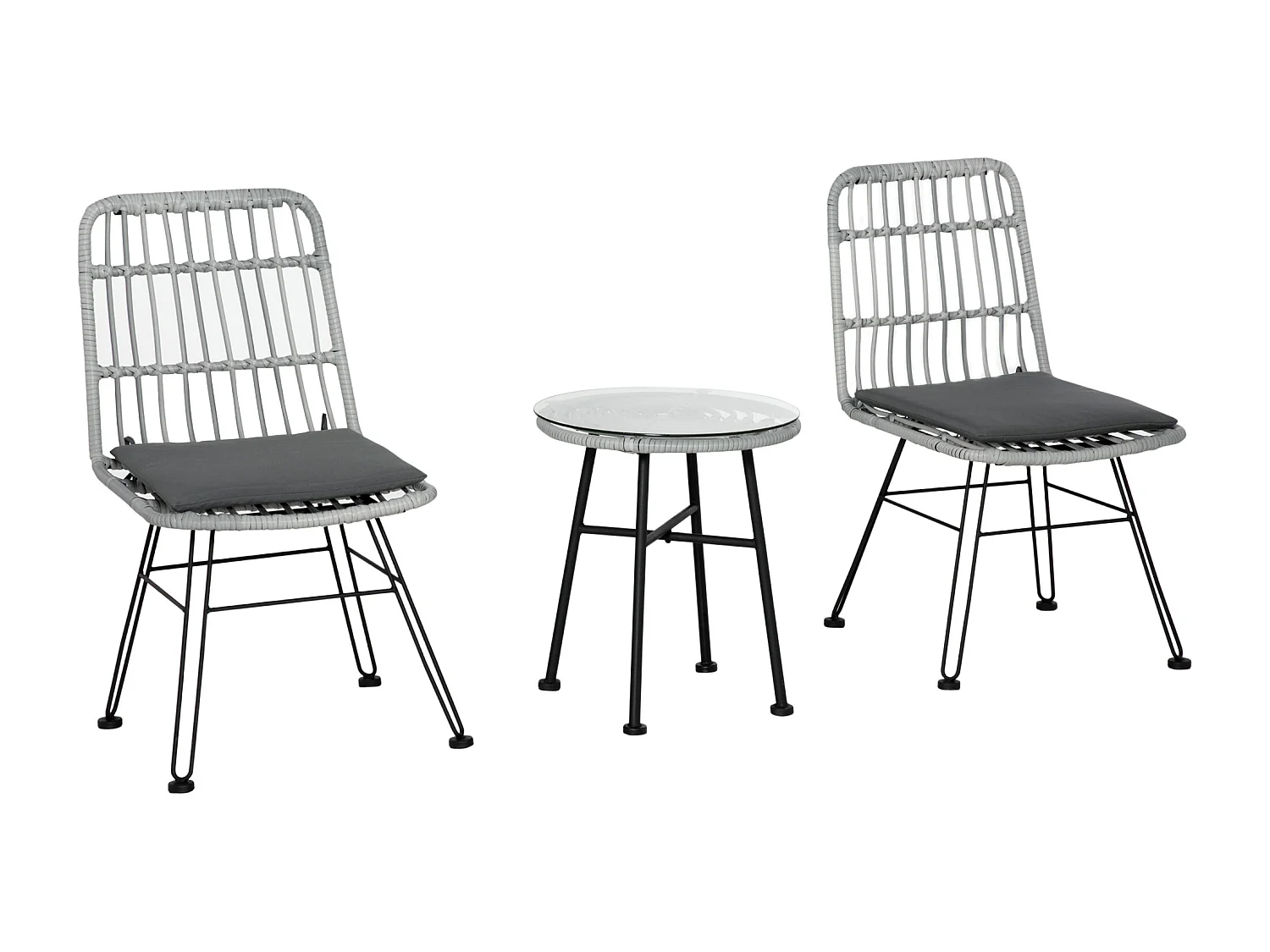 EasyComfort Set Mobili da Giardino 3 Pezzi con Tavolino e Sedie in Rattan PE, Poilestere e Acciaio per Esterni, Grigio