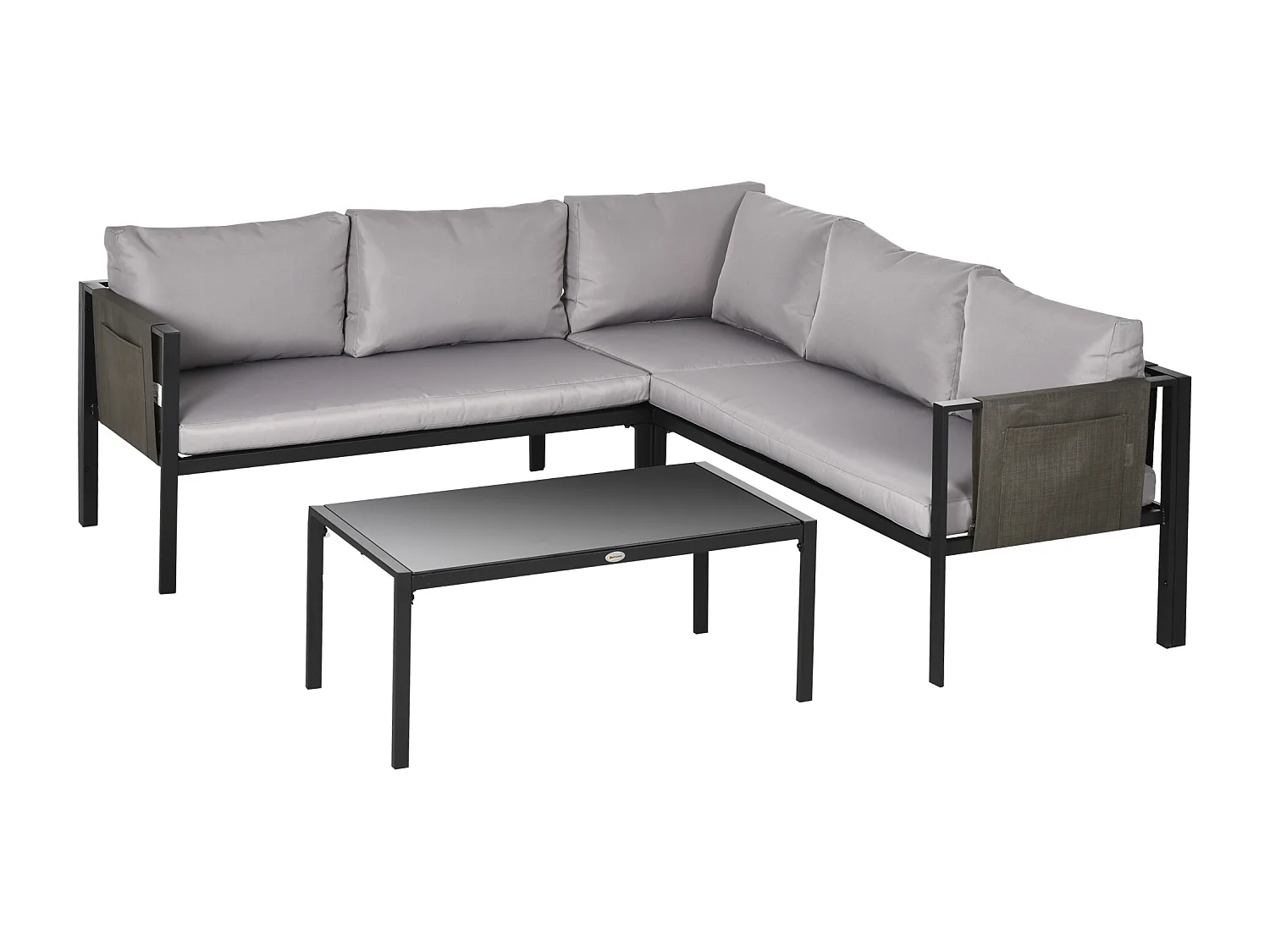 EasyComfort Set da Giardino 4 Pezzi con 2 Divanetti, Poltrona Angolare e Tavolino da Caffè in Vetro Temperato