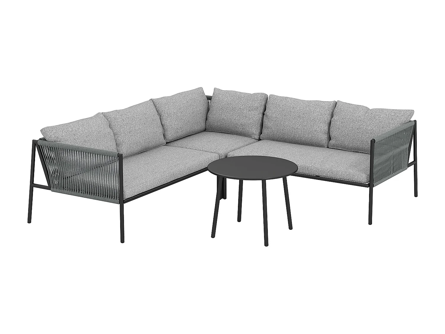 EasyComfort Salotto da Giardino in Rattan con Divano Angolare Modulabile, Tavolino da Caffè e Cuscini, Grigio