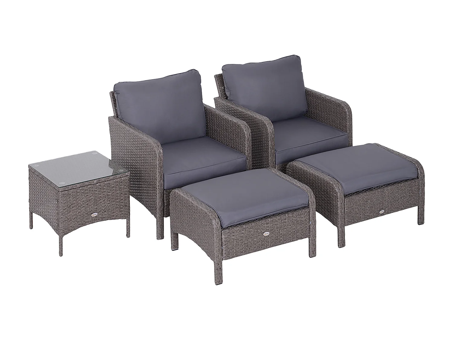 EasyComfort Set Mobili da Giardino 2 Poltrone 2 Poggiapiedi 1 Tavolino in Vetro Temperato Rattan Grigio