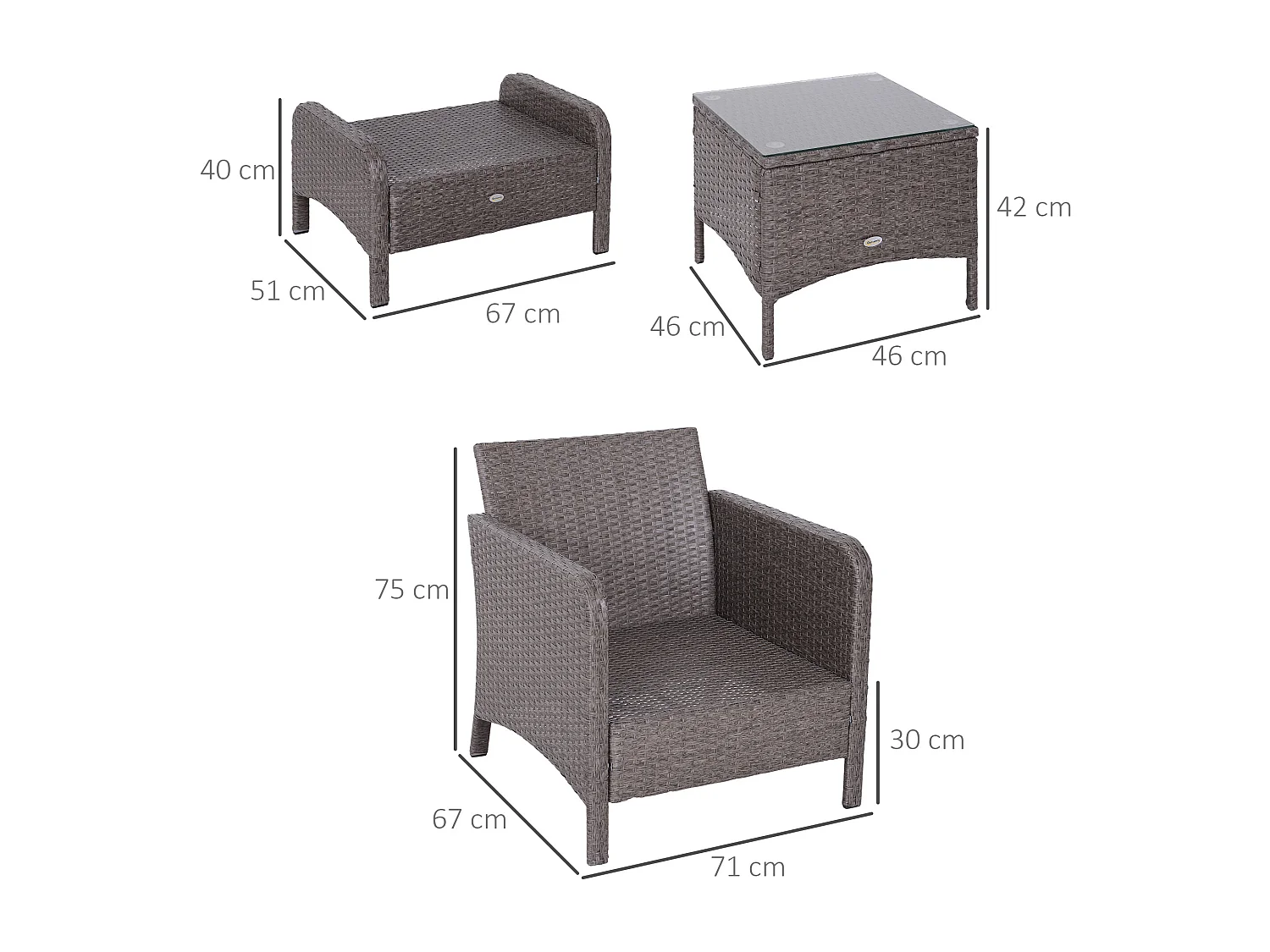 EasyComfort Set Mobili da Giardino 2 Poltrone 2 Poggiapiedi 1 Tavolino in Vetro Temperato Rattan Grigio